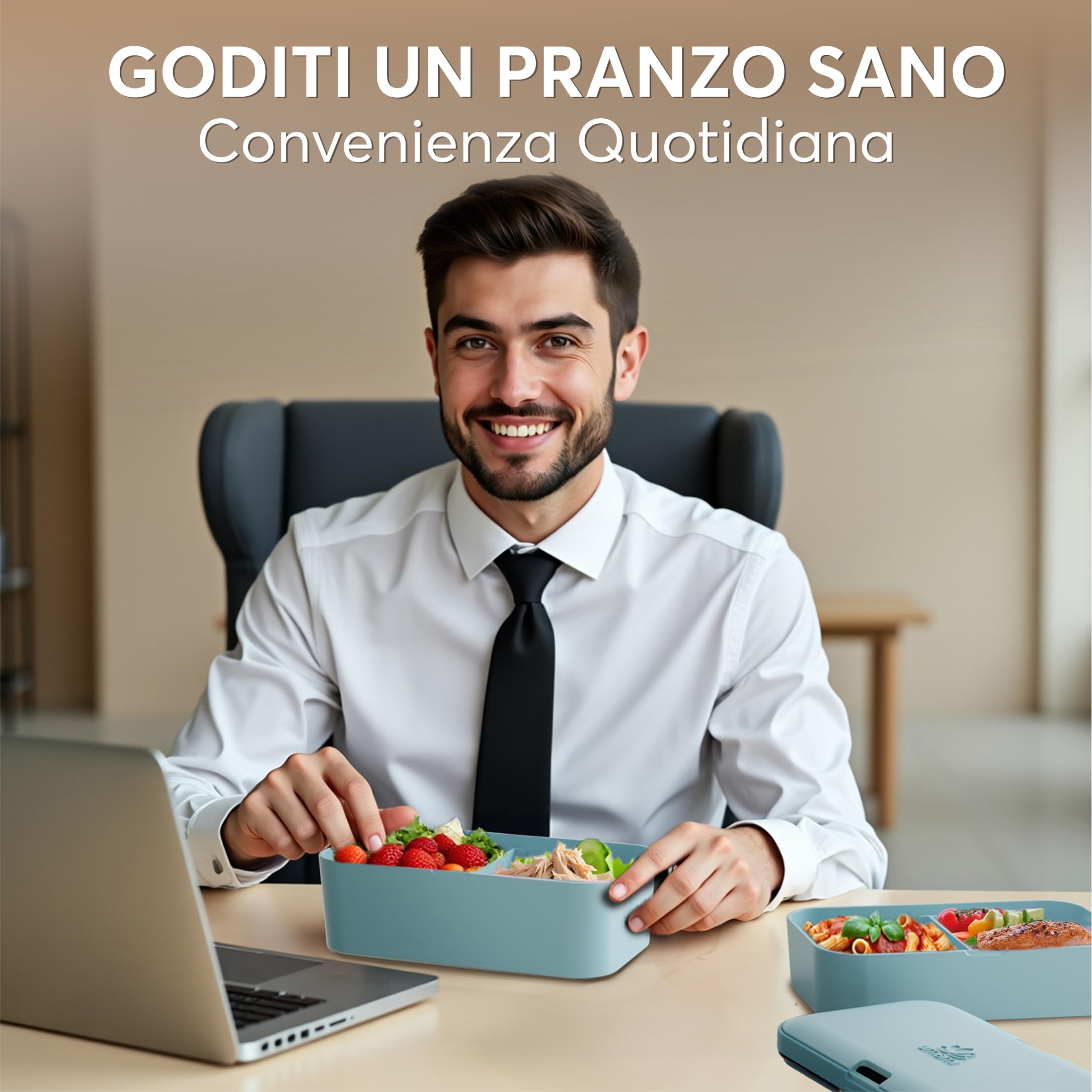 Umami Porta Pranzo Lunch Box Impilabile Con 4 Scomparti E Posate, Sicuro Per Microonde, Lavastoviglie, Portapranzo Ufficio, Bento Lunchbox Ermetico Per Adulti, Schiscetta Pranzo, Menta Blu,1500 ml