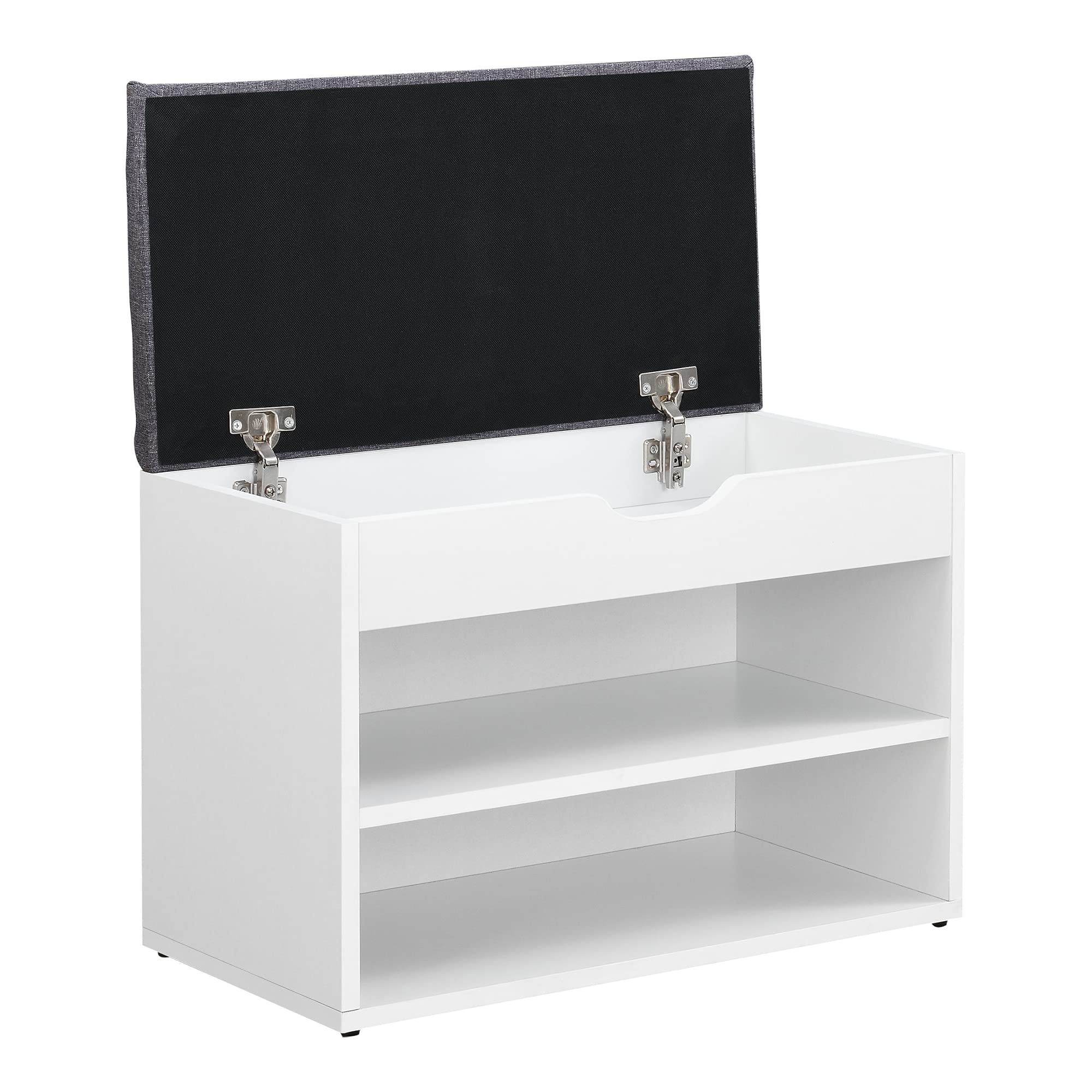 [en.casa] Panchina Portascarpe con Seduta Imbottita a Ribalta e Contenitore Interno Panca Scarpiera Salvaspazio con Scomparti Aperti per Ingresso 46x60x30 cm Bianco/Grigio