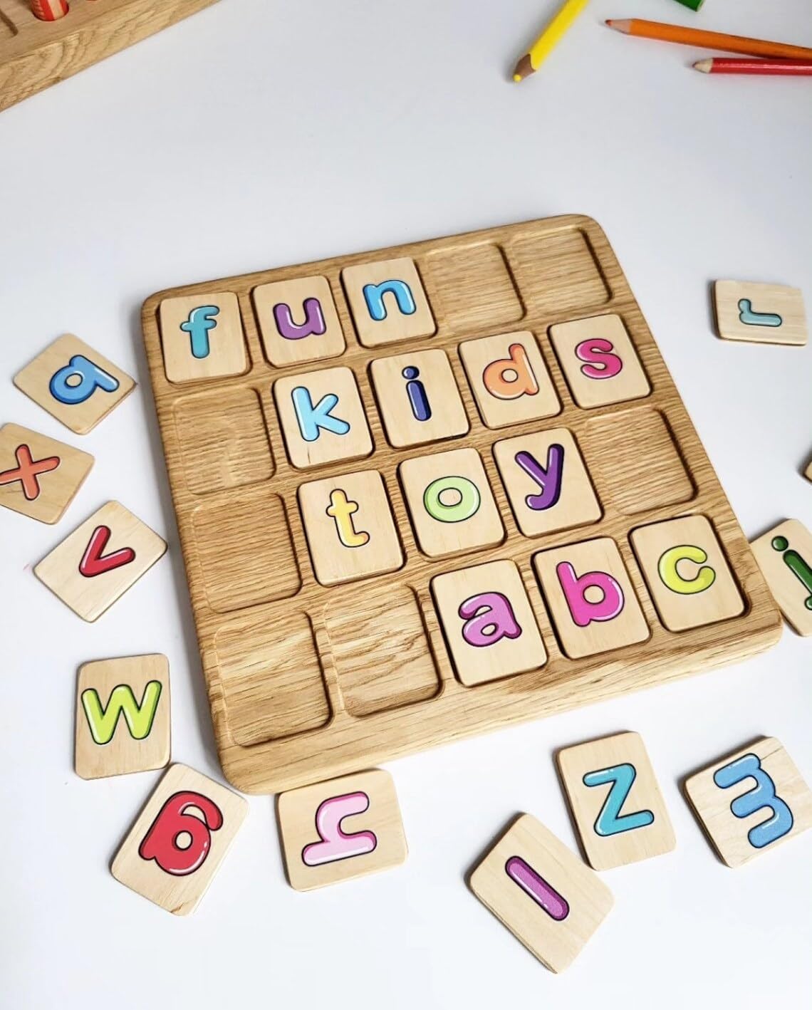 Gift for toddler Alphabet board with colored lowercase letters Waldorf Montessori toy Alphabet flash cards Moveable Alphabet homeschool toy (Board + 1 set of cards)