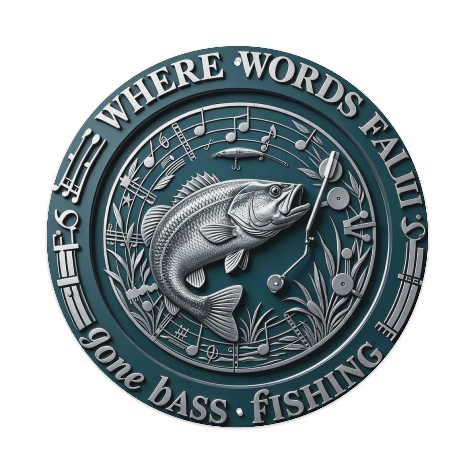 Gone Bass Fishing Metal Tin Sign Plaque