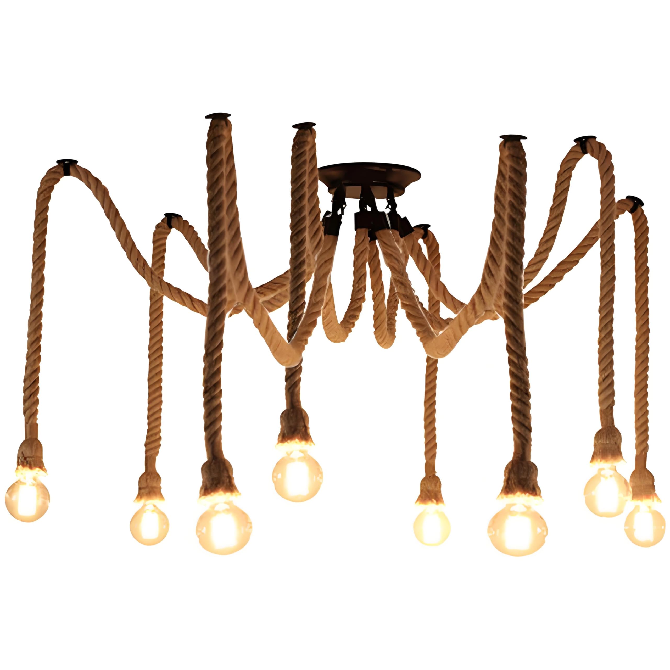 EmyZöilure 8 Head 2 Meter Vintage Hemp Rope Pendant Light Fixture E26/E27 Base, Vintage Ceiling Light Lamp,Retro Style for Dining Hall Restaurant Bar Lighting(Bulb not Included)