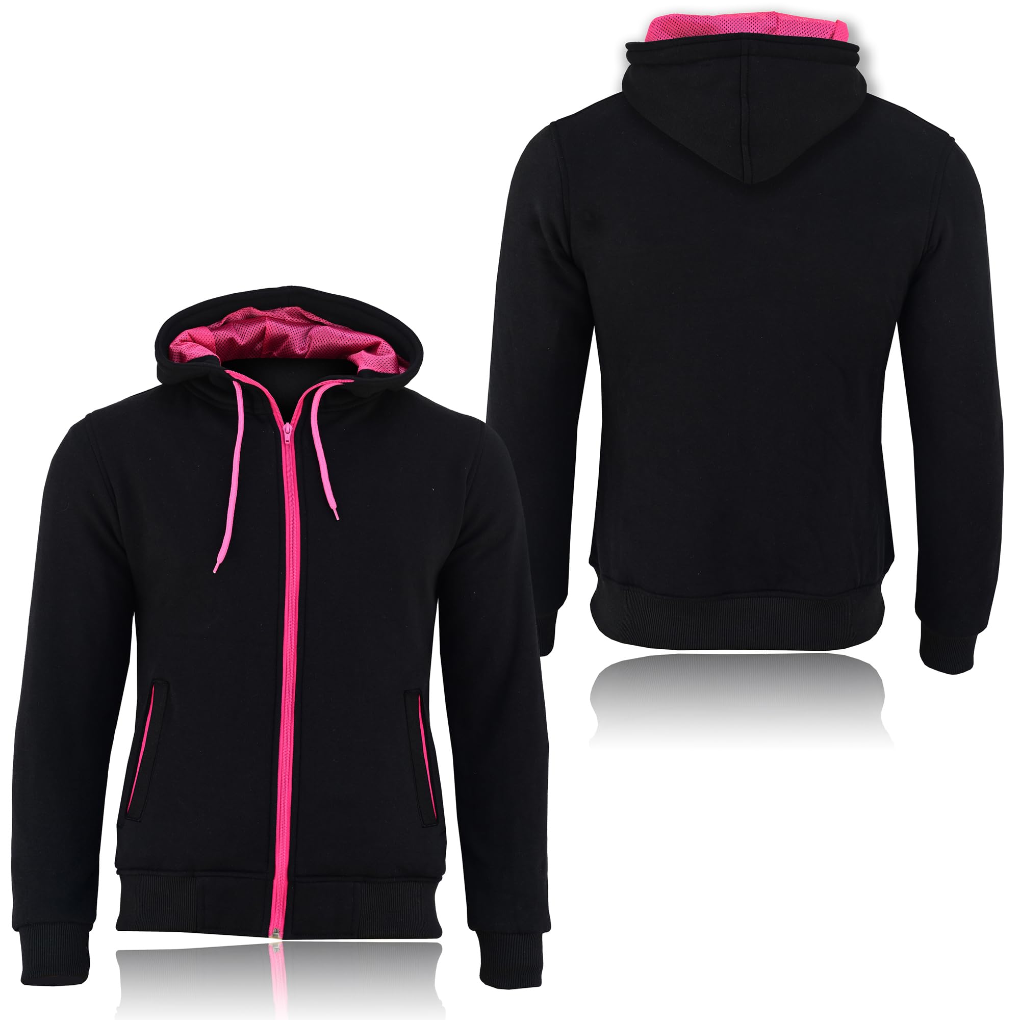 Swift Wear Ladies Motorbike Armoured Fleece Hoodie Removable CE Approved Armour Motorcycle Mesh Lined Zipped Pockets Hood Biker Moto Rider Jacket (UK, Alpha, L, Regular, Regular, Black/Pink)