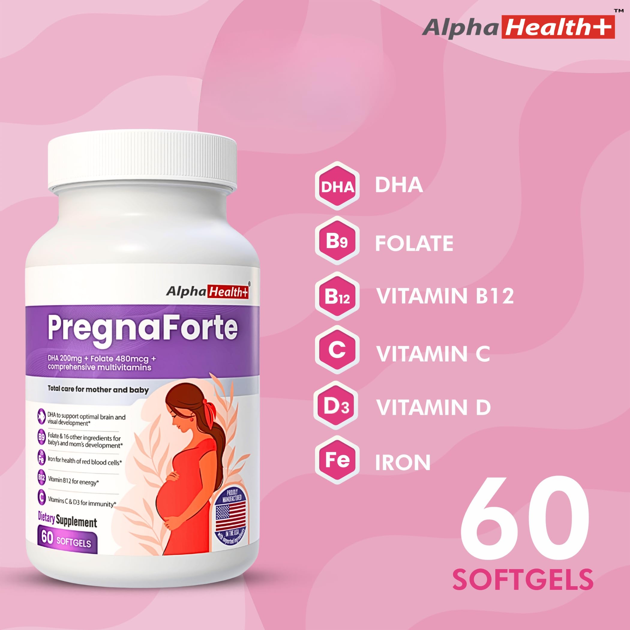 Pregnaforte 1 a day Prenatal vitamins for women 2 month DHA + Folic acid — Amazon image 2