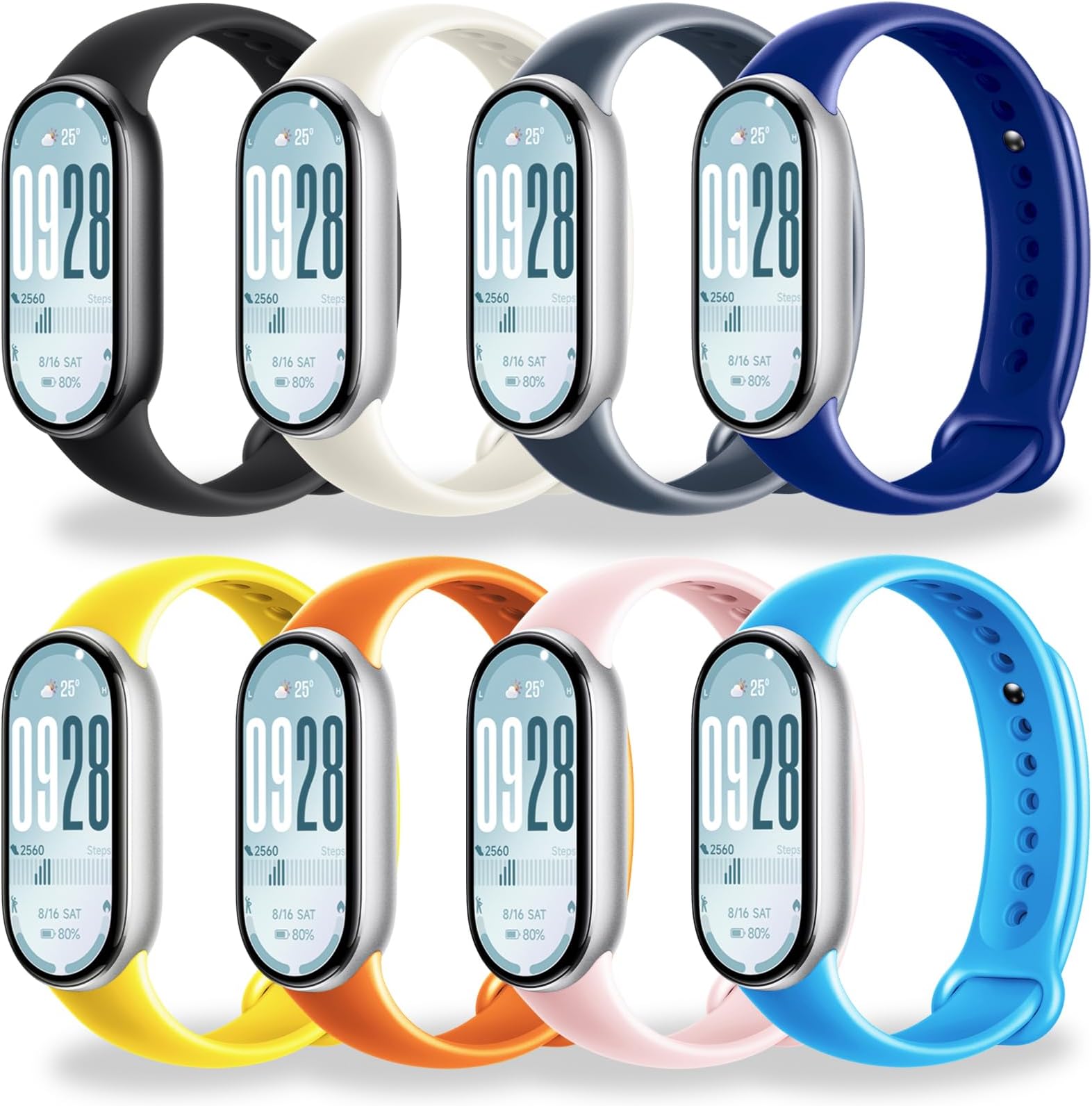 3-8 Pack Replacement Bands Compatible with Xiaomi Smart Band 10/9/8, Soft Breathable Adjustable Sport Strap with Quick Release