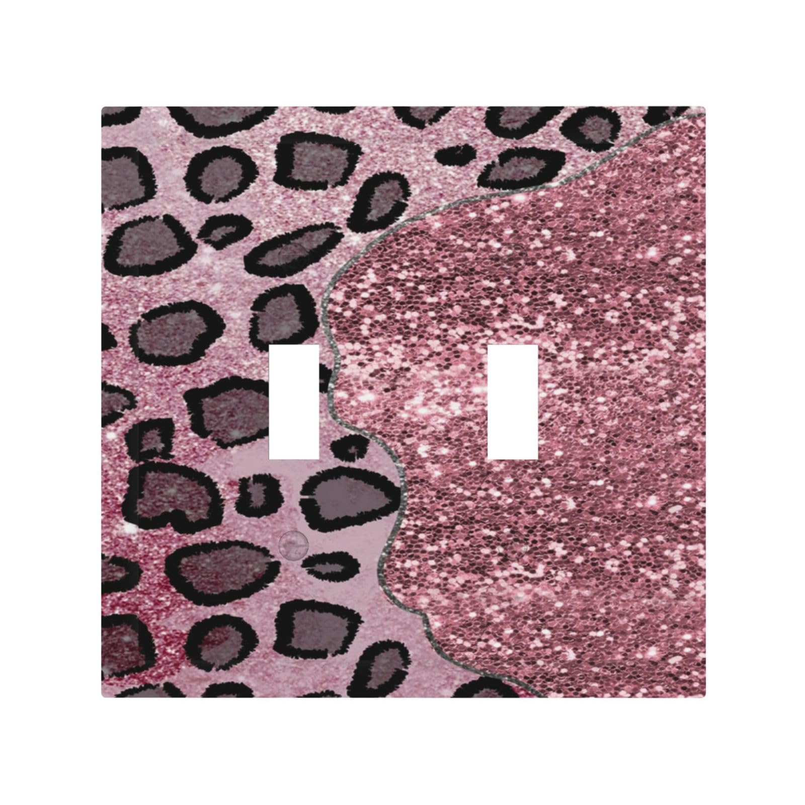 Placa de interruptor doble leopardo rosa y diamantes con brillo para pared