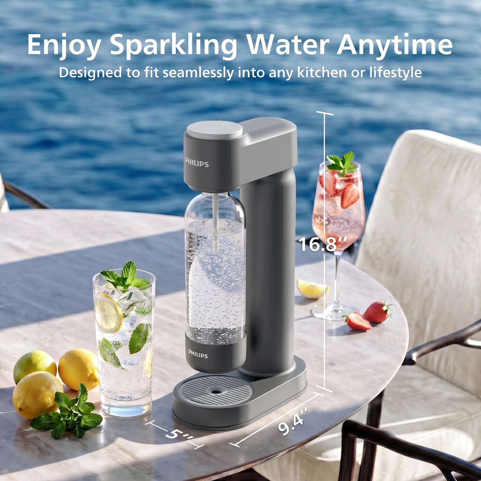 PHILIPS Machine à eau pétillante - Machine à soda - Qick Twist - Avec bouteille de gazéification de 1 l - Machine à eau pétillante Seltzer - Compatible avec n'importe quel gazéificateur de CO2 à