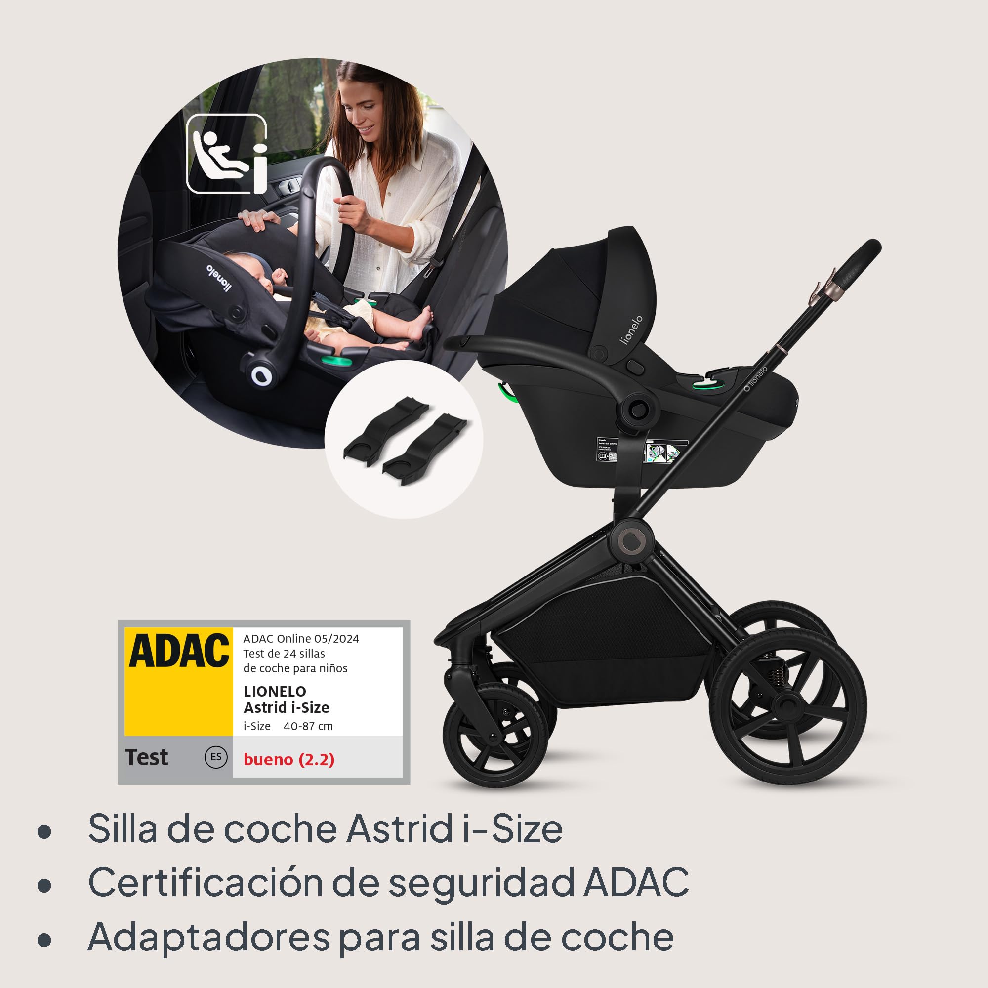 Lionelo Freya Carro Bebe 3 Piezas Carrito de Bebe 3 en 1 (0-4 Años, Hasta 22 Kg), Plegable Capazo, Silla y Silla de Coche I-Size 40-87 Cm, Suspensión, Ruedas PU, Capota UPF50+, Cochecito Bebe