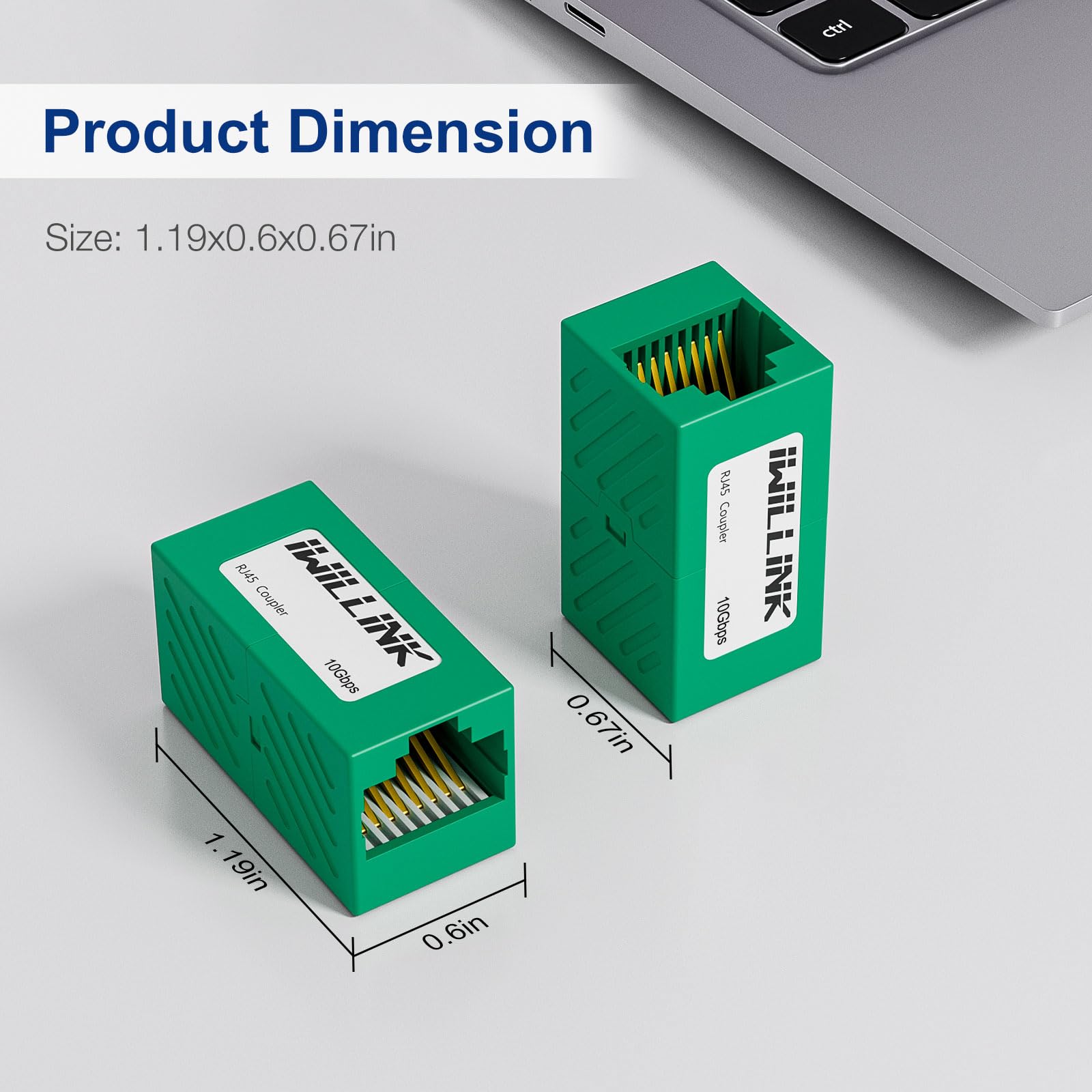 iwillink Accoppiatore Ethernet RJ45, connettore RJ45 femmina a femmina, per cavo Ethernet Cat7, Cat6, Cat5e, Cat5, adattatore estensore, confezione da 50, verde