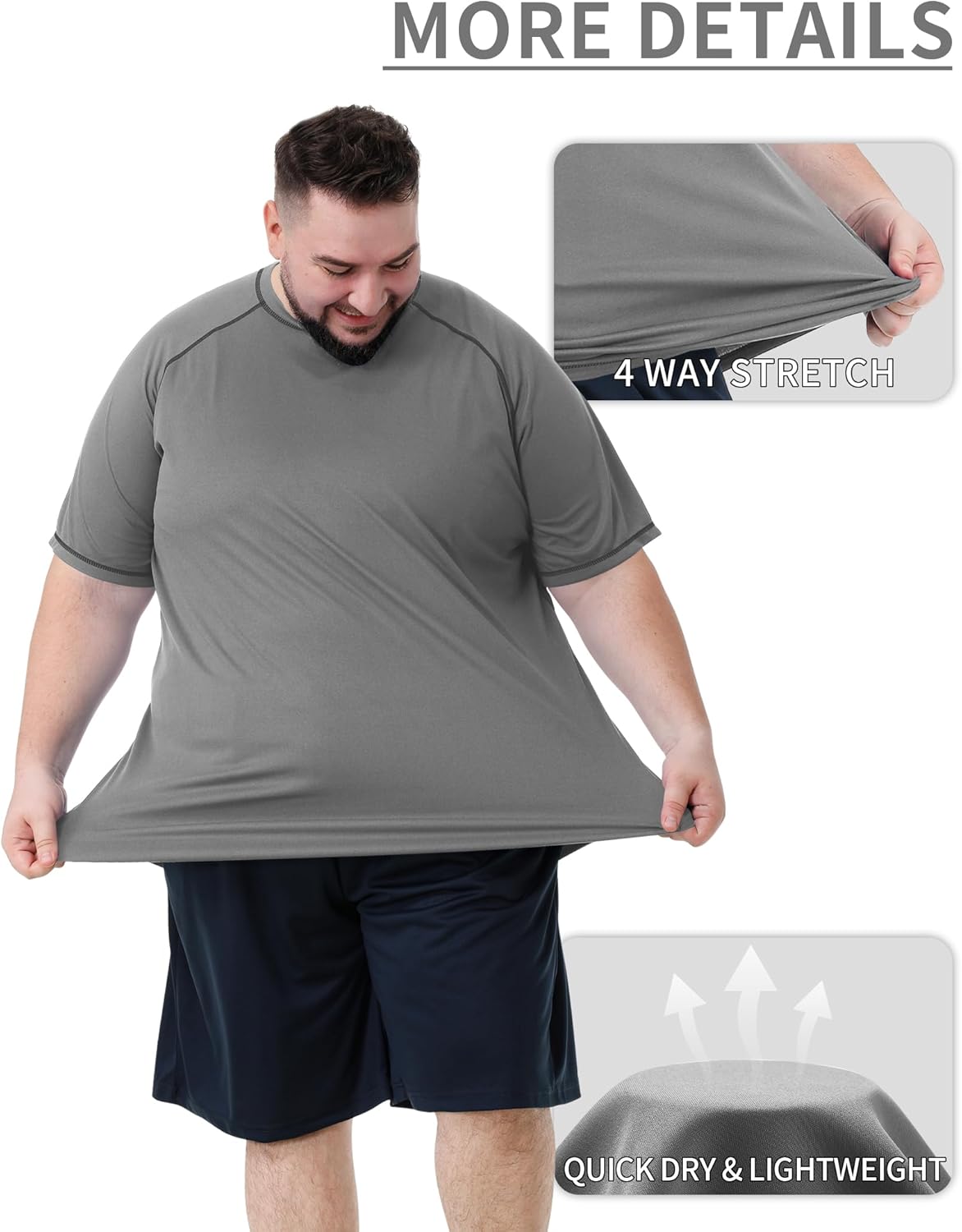 Mens Big and Tall Swim Shirt Sun Protection UPF 50+ Rash Gard Quick Dry T-Shirt