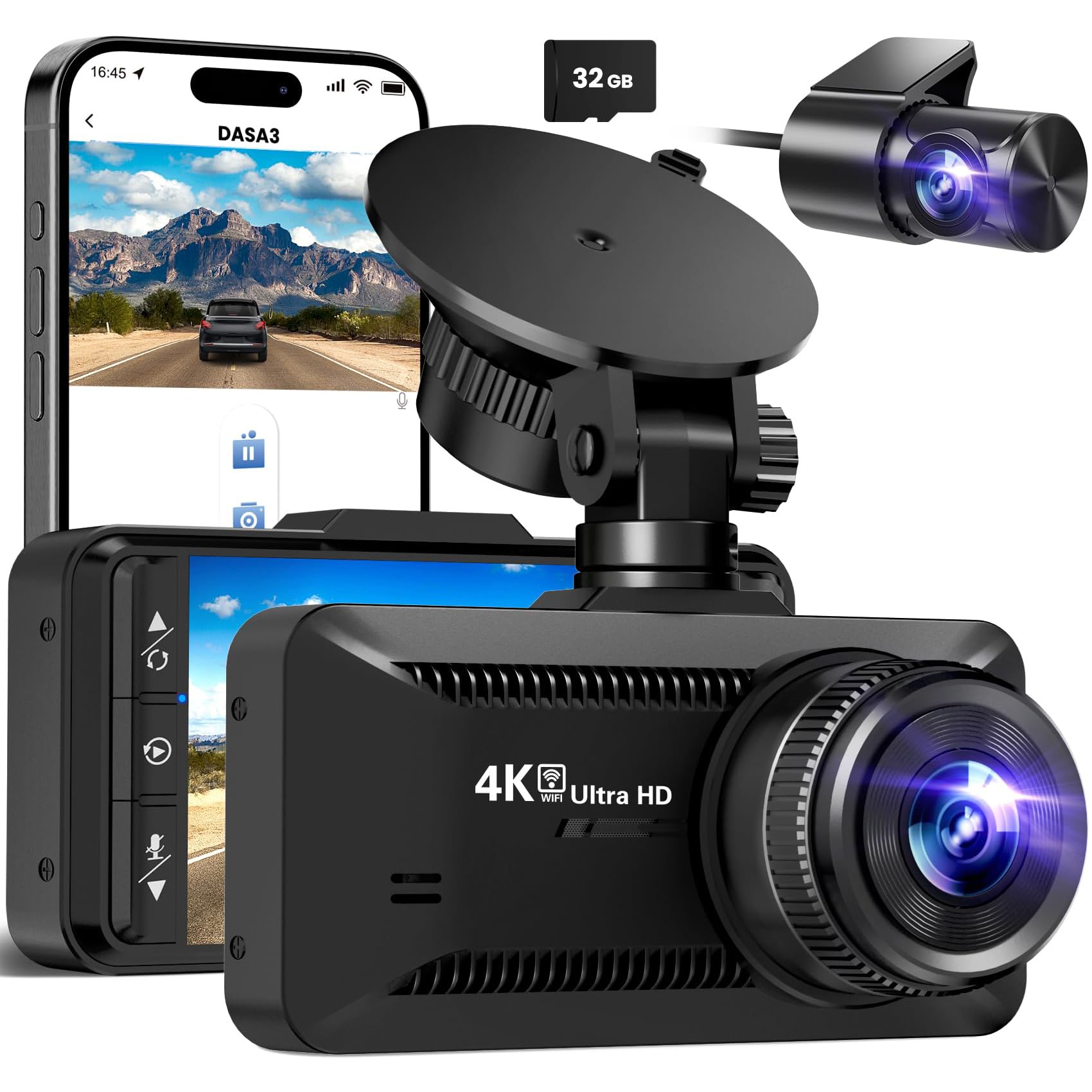 oryzoms 4K Dashcam mit 3,94" Bildschirm/Vorne & hinten/Autokamera mit 170° Weitwinkelansicht/Nachtsicht/Parküberwachung/G-Sensor –Loop-Aufnahme, ideal für sicheres Fahren
