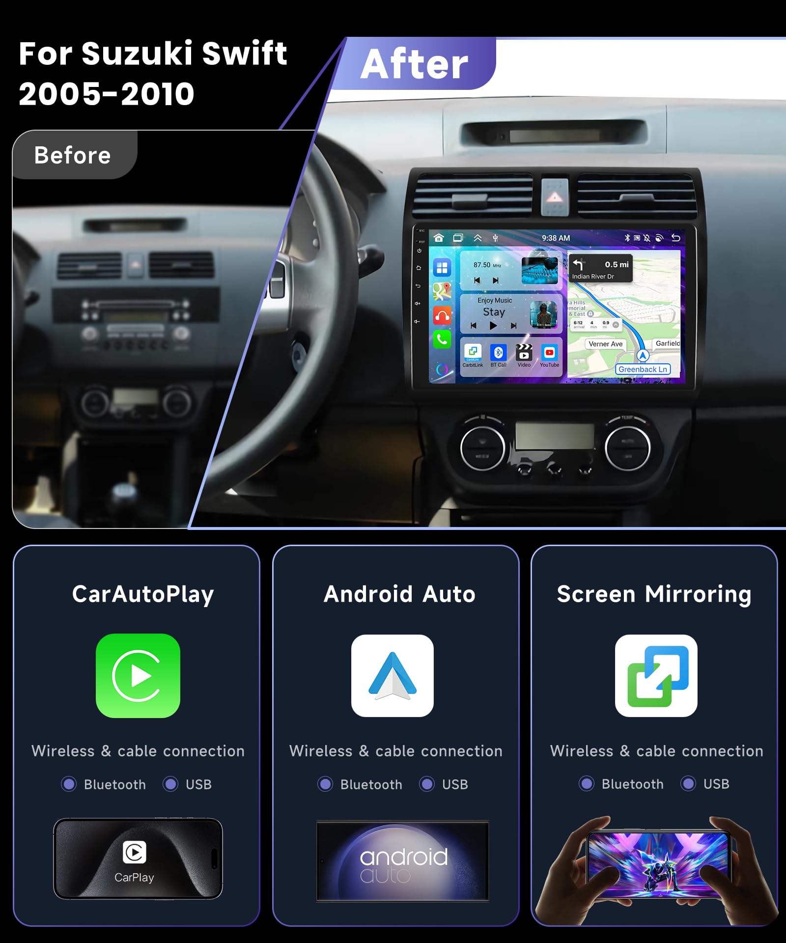 2 64G] podofo 10'' Car Radio for Suzuki Swift 2005-2010 Android 13