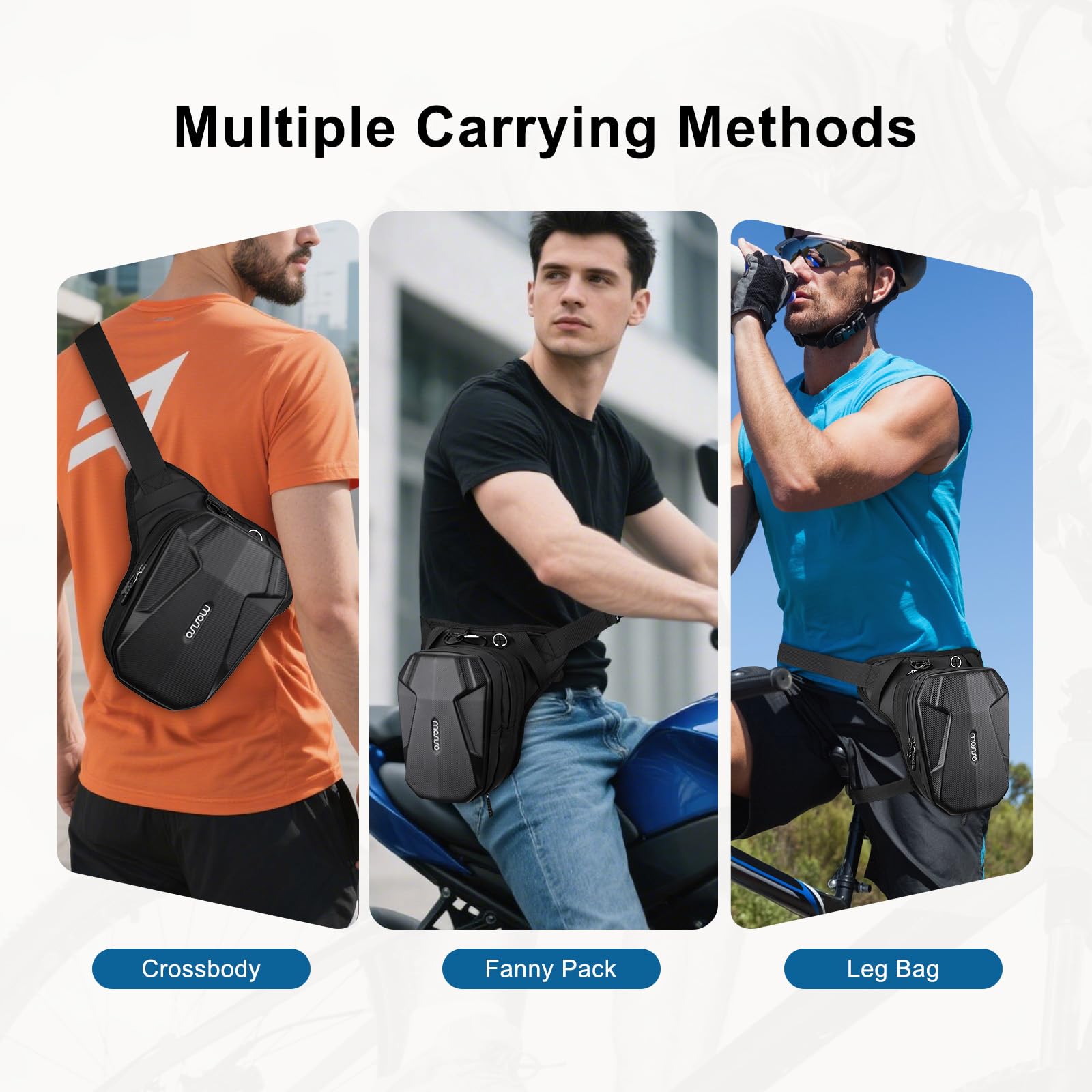 MOSISO Sacoche de Jambe Moto pour Homme et Femme, Sac de Cuisse Motard EVA Extensible Multifonctionnel Étanche, pour Sports Extérieurs Randonnée Cyclisme, Noir