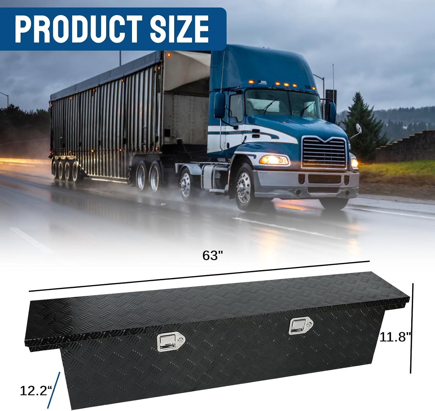 63 Inch Truck Bed Tool Box Aluminum Trailer Storage Box for Truck Bed Pickup RV Trailer,Waterproof Truck Generator Storage Box with Lock Keys-63 x 12.2 x 11.8 inch,Black