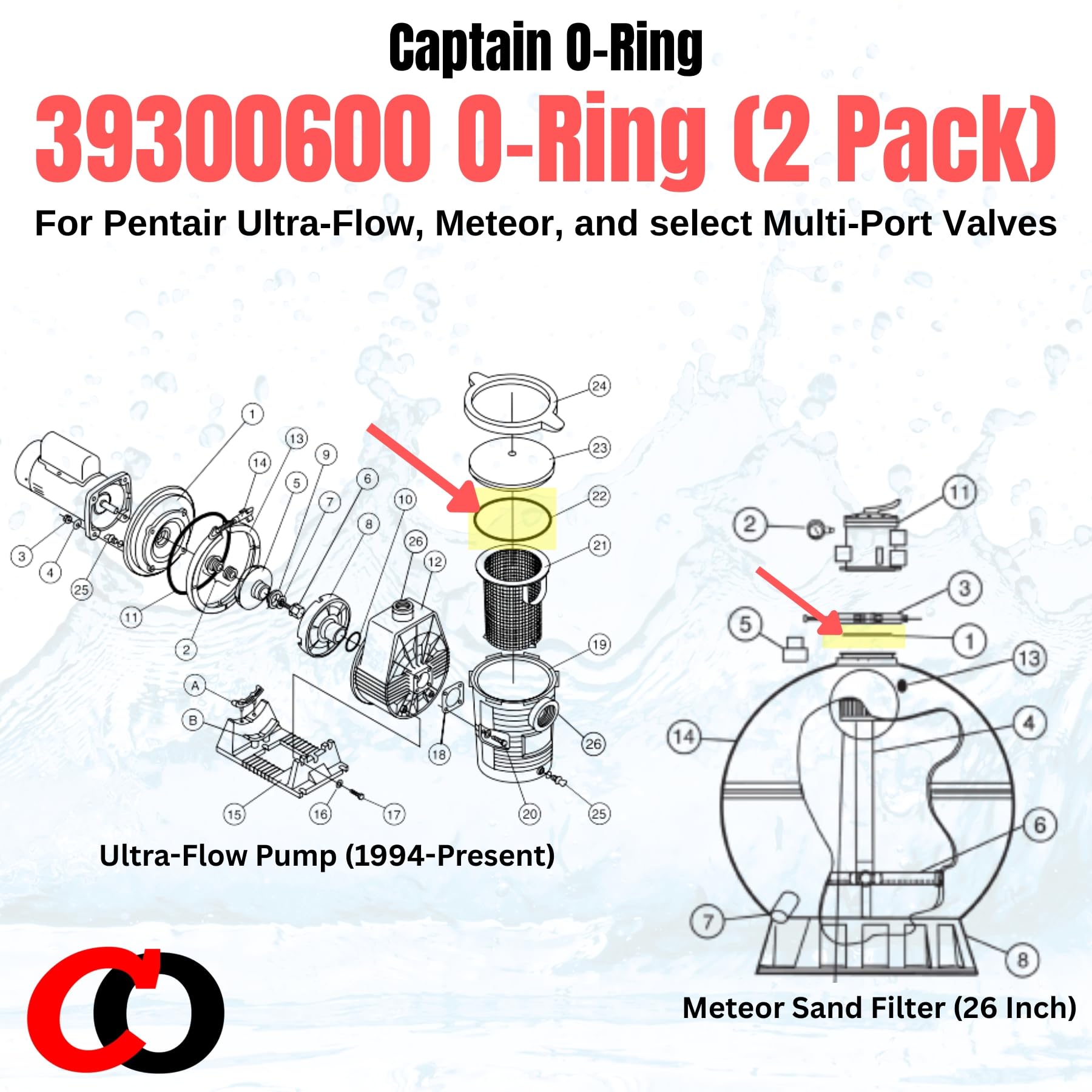 H2O-Ring 39300600 O-Ring For Pentair Ultra-Flow Meteor Lid Cover – Replacement For 39300600Z, APCO2296, 90-423-5439 – Assembled In USA