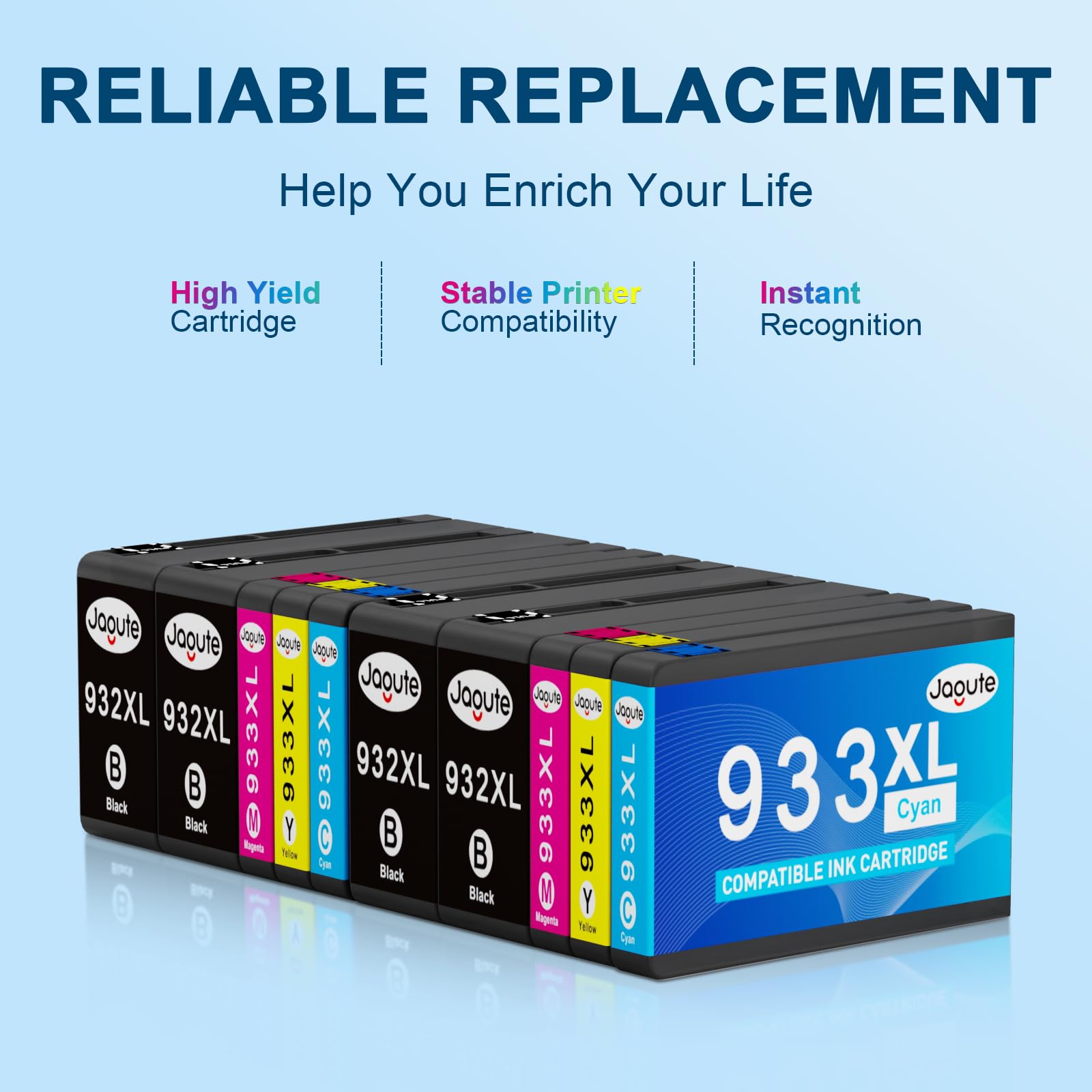 Jagute 932XL 933XL Cartucce d'inchiostro Compatibles con Cartucce Stampante HP 932XL 933XL Multipack per HP Officejet 6100 6600 6700 7110 7510 7610 7612 (10-Pack, Nero Ciano Magenta Giallo)