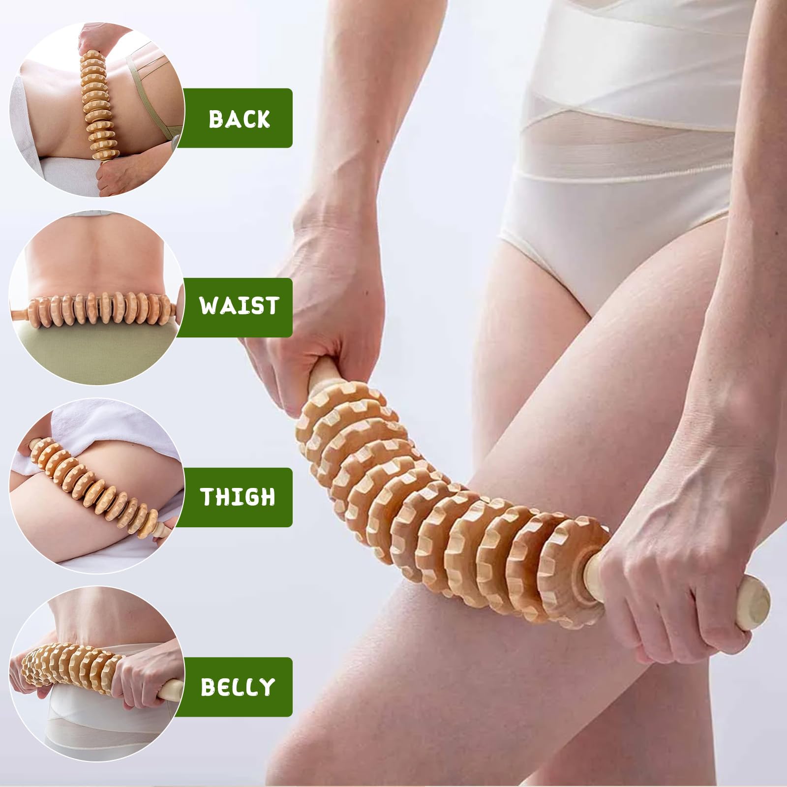 Lot de 3 Rouleaux de Massage en Bois pour Drainage Lymphatique et Anti Cellulite - Outil de Massage Fascia pour le Dos, le Cou, les Jambes - Détente Musculaire et Réduction de la Cellulite
