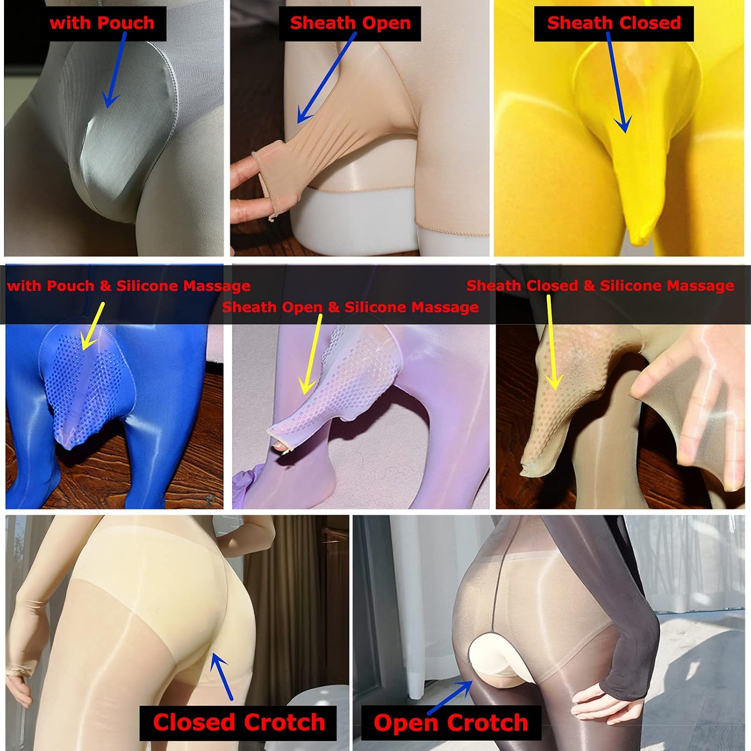 leesuo Women Men Plus Size 8D Shiny Glossy Full Bodystocking Ultrathin Bodysuit Catsuit with Gloves Toes