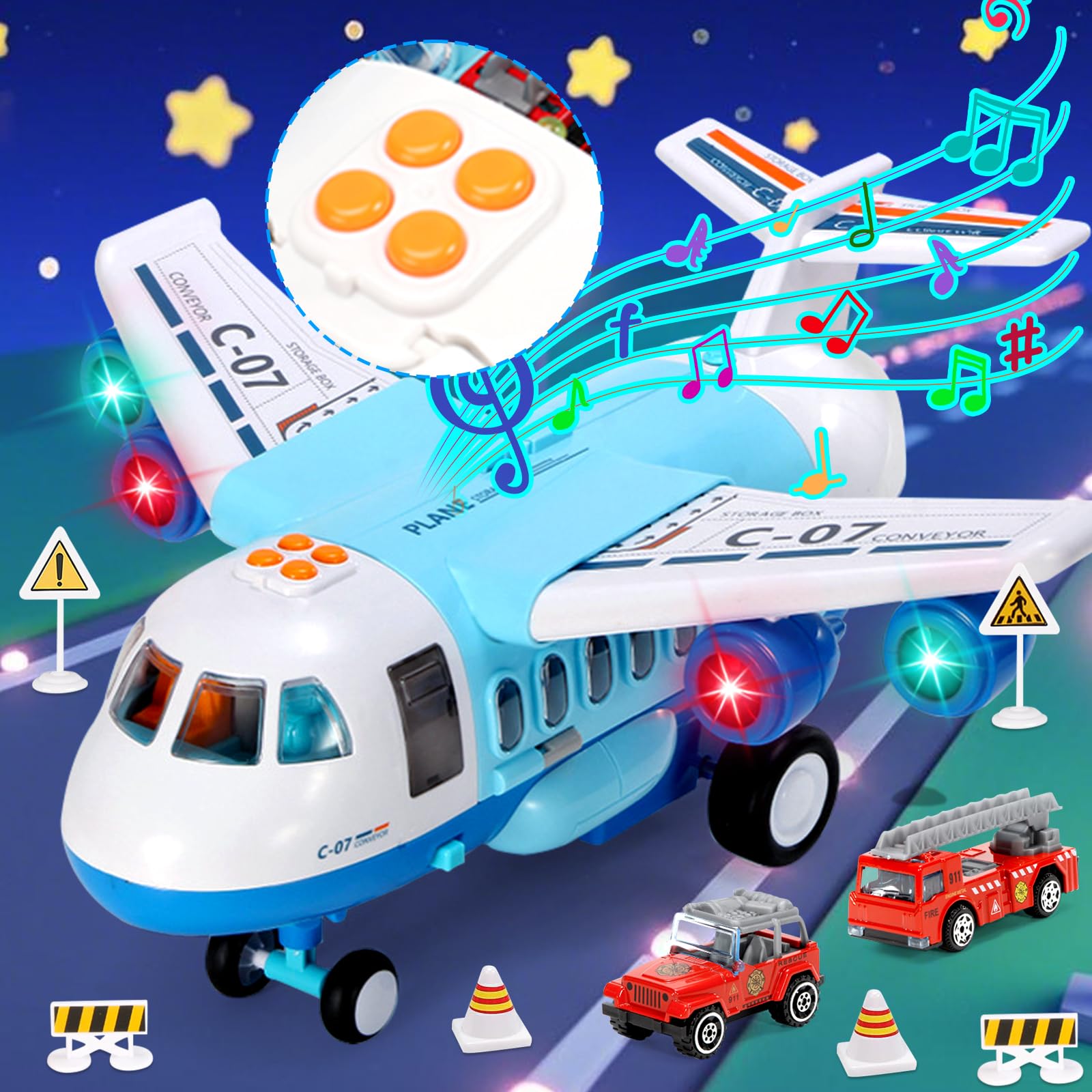 PQKL-party Jouet d'avion, avion de transport pour enfants, kit de jeu avec fumée, lumière et son