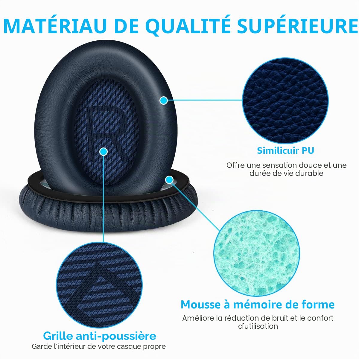 Ainiv Coussinets de Remplacement pour Casques Bose QC35 QC35 II Circum-Aural Bleu