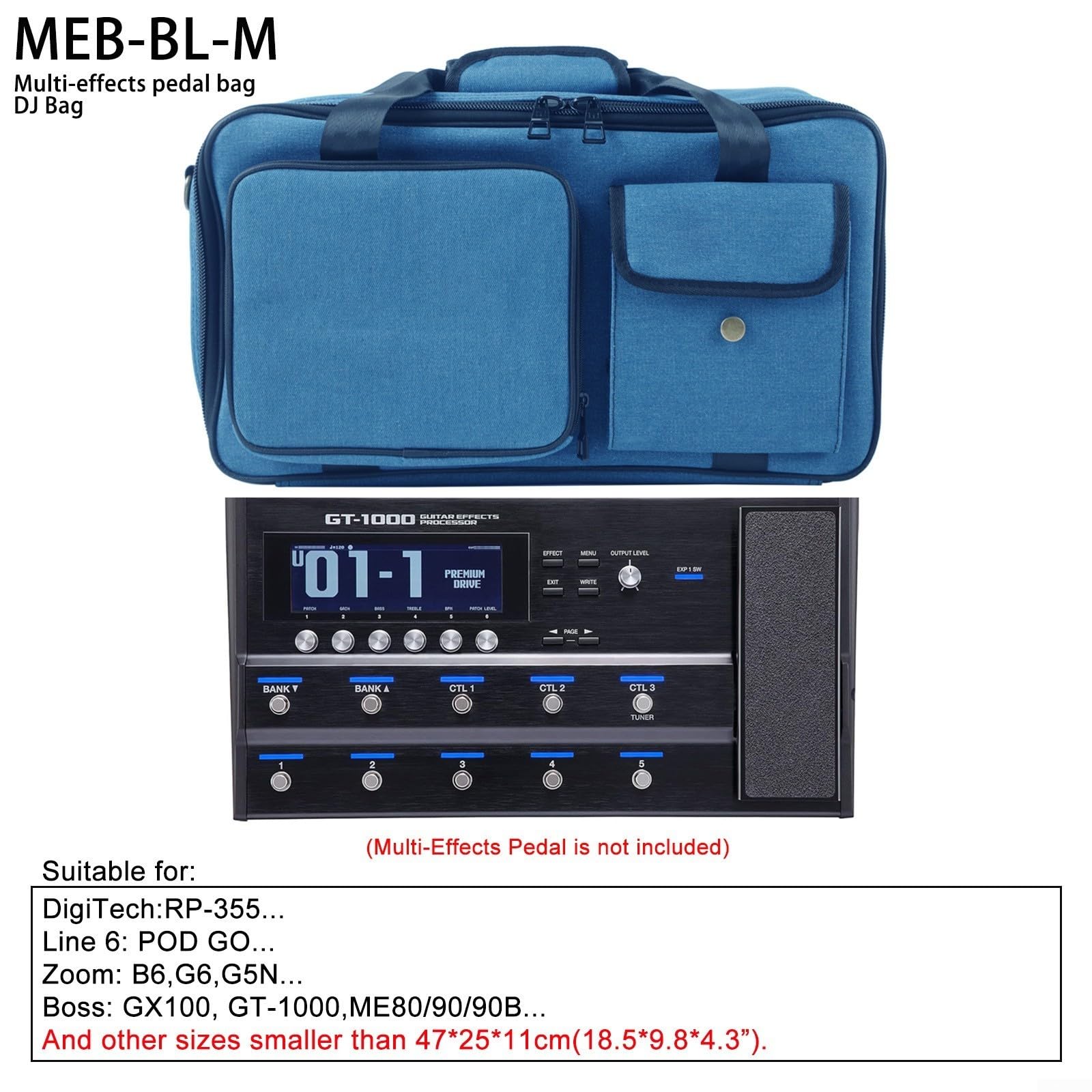 Zenllihome Borsa per processore multi effetti per chitarra, pedaliera e controller DJ, impermeabile, antiurto, custodia per musica con spalla, zaino portatile per accessori per chitarra (M blu)