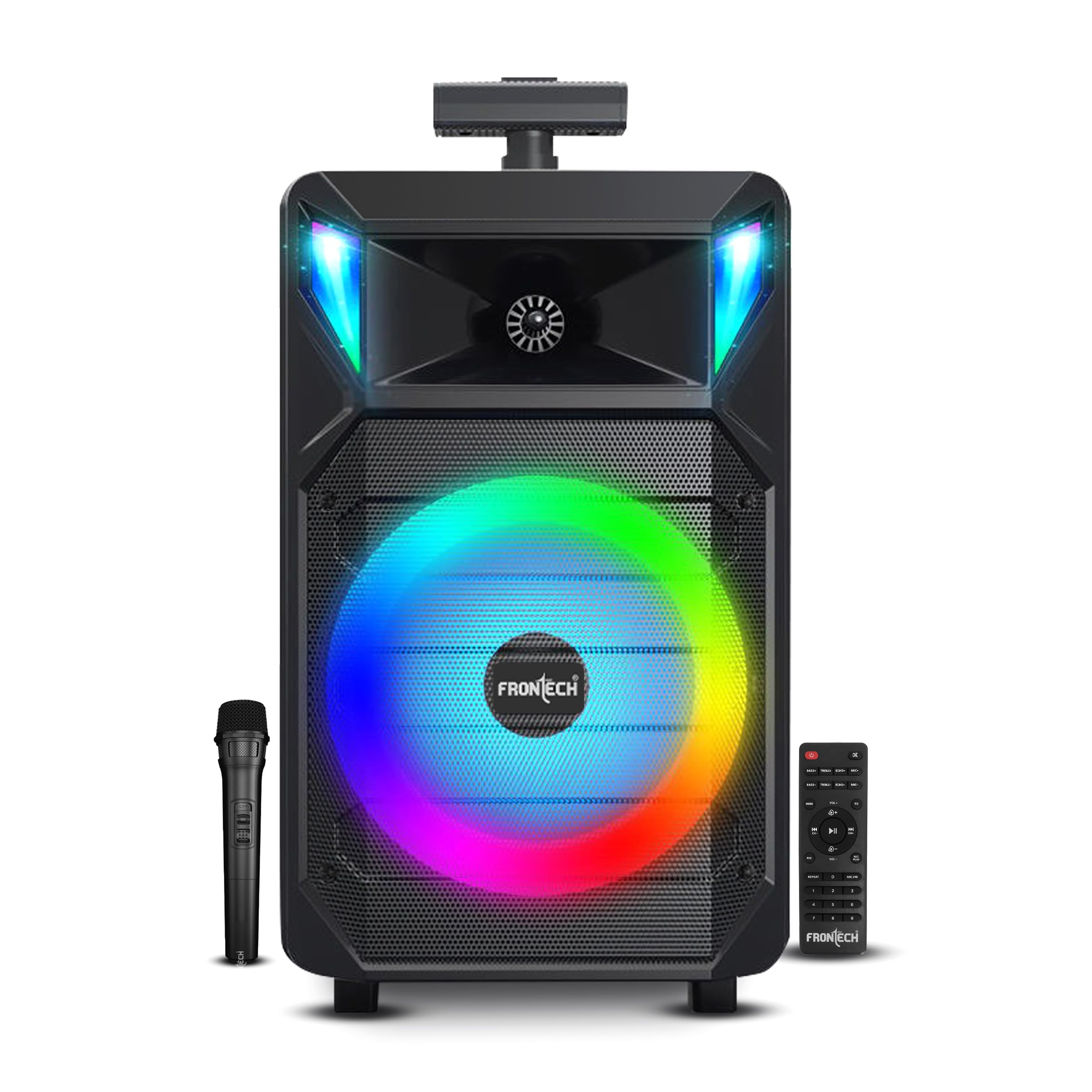 FRONTECH Caster 2.0 Multimedia Bluetooth Speaker - 28W RMS, 8" Woofer, Mic & Remote Included, LED Party Lights, Wireless BT 5.0-image-48