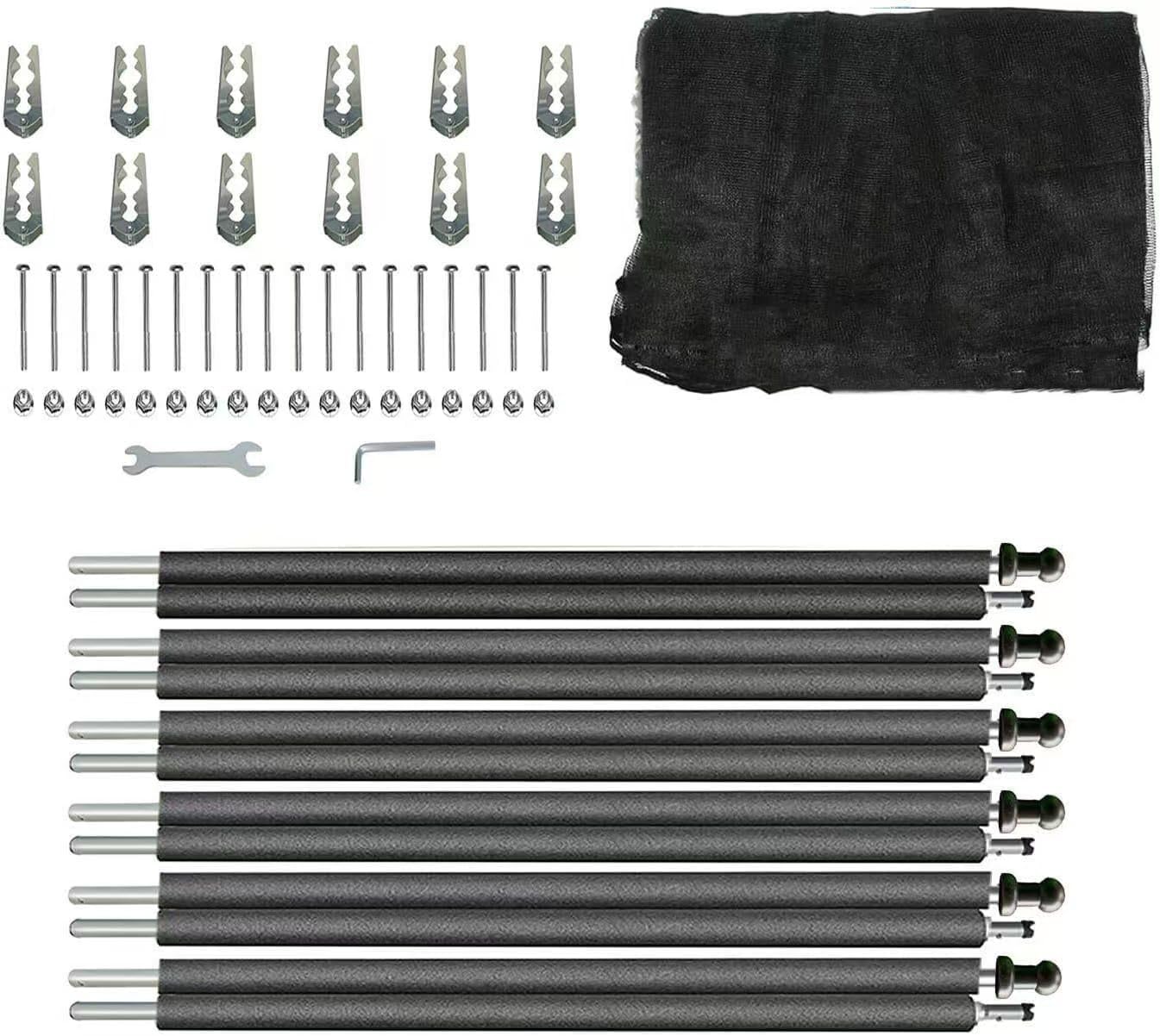 14FT Trampoline Net and Replacemen Poles, with Clamp and Hardware, Enclosure Pole Connecters, Screws and Bolts, Poles Caps Fits Most Trampoline