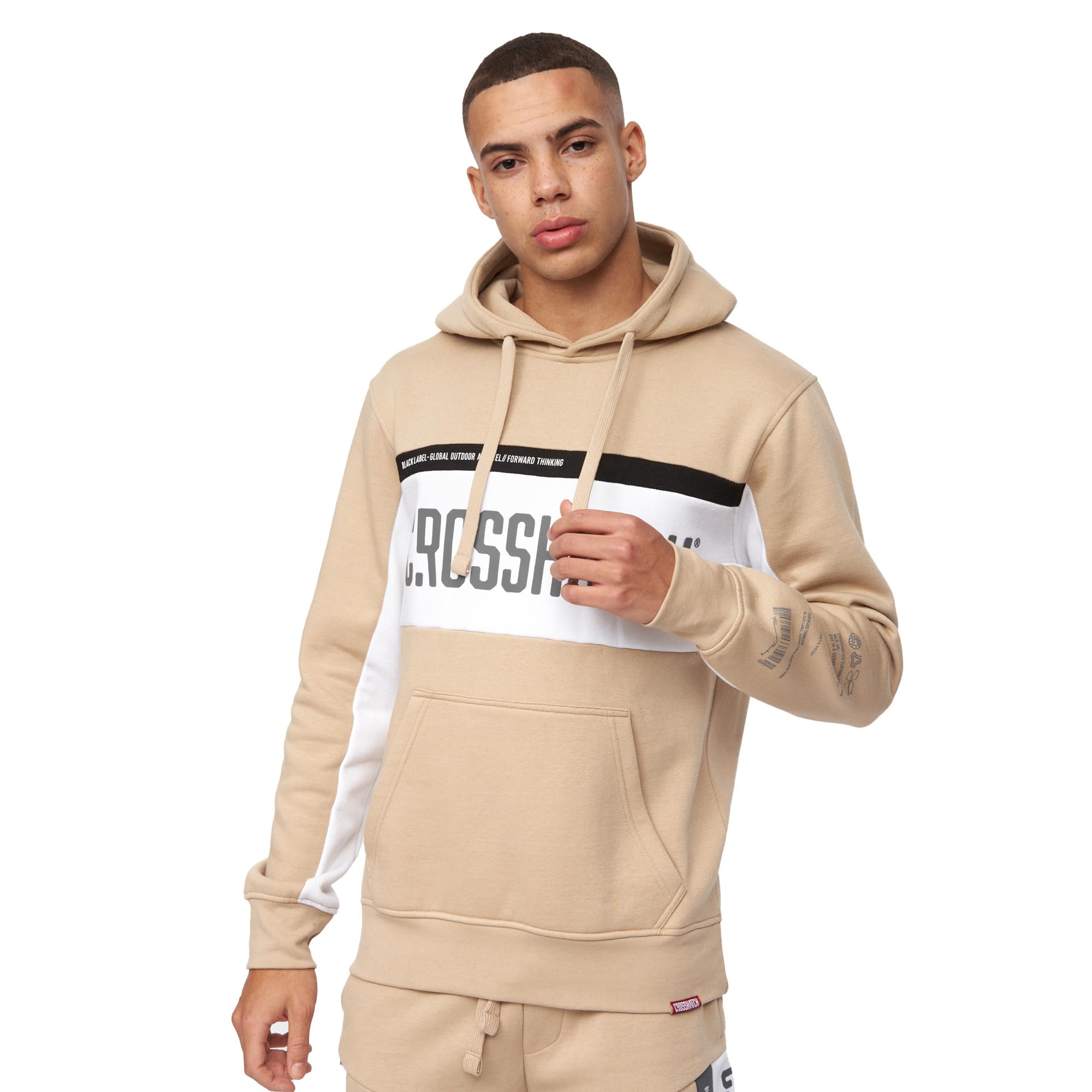 Crosshatch Men's Printed Hoodie - Stone - Small