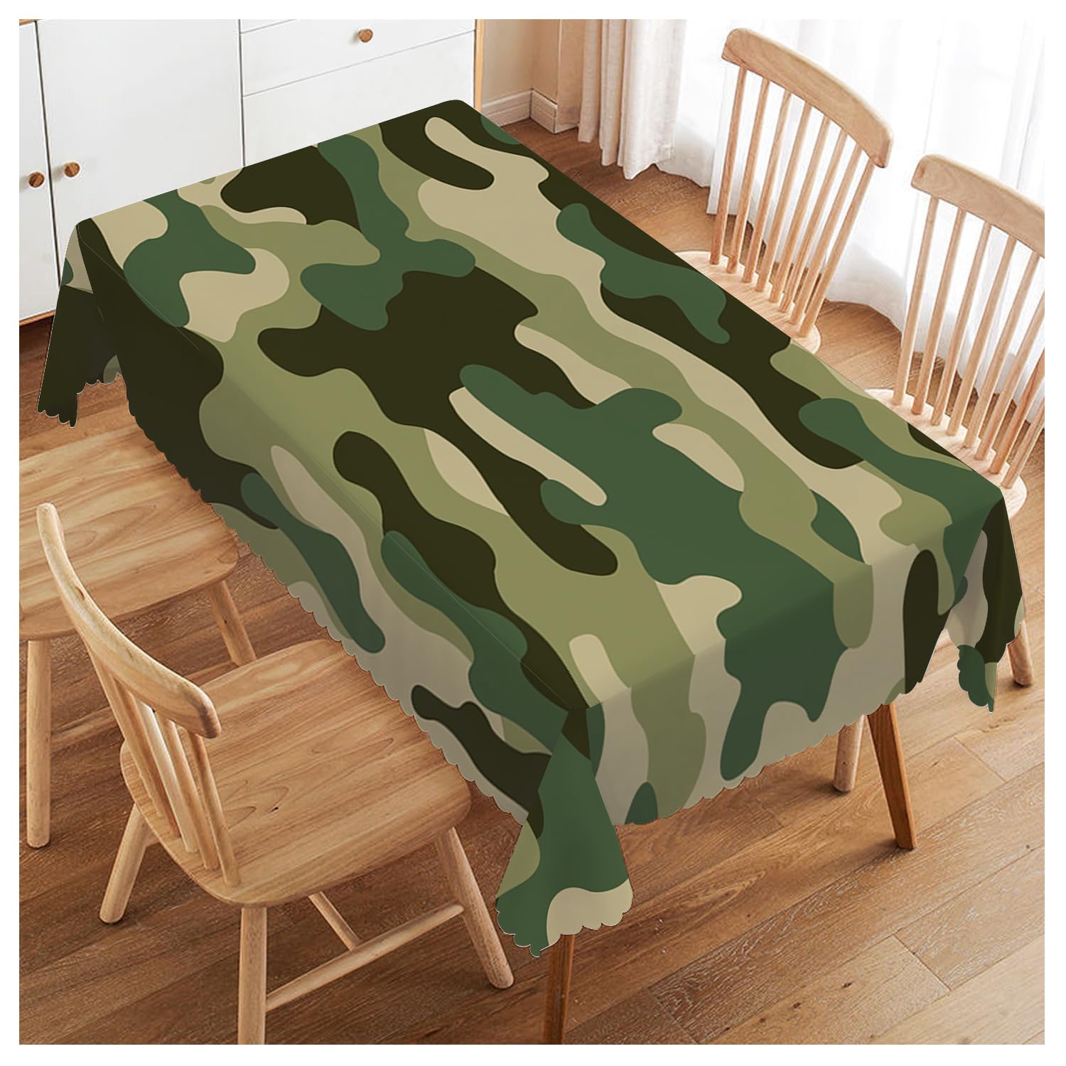 Nappe de table rectangulaire 132 x 178 cm avec motif camouflage vert de cuisine