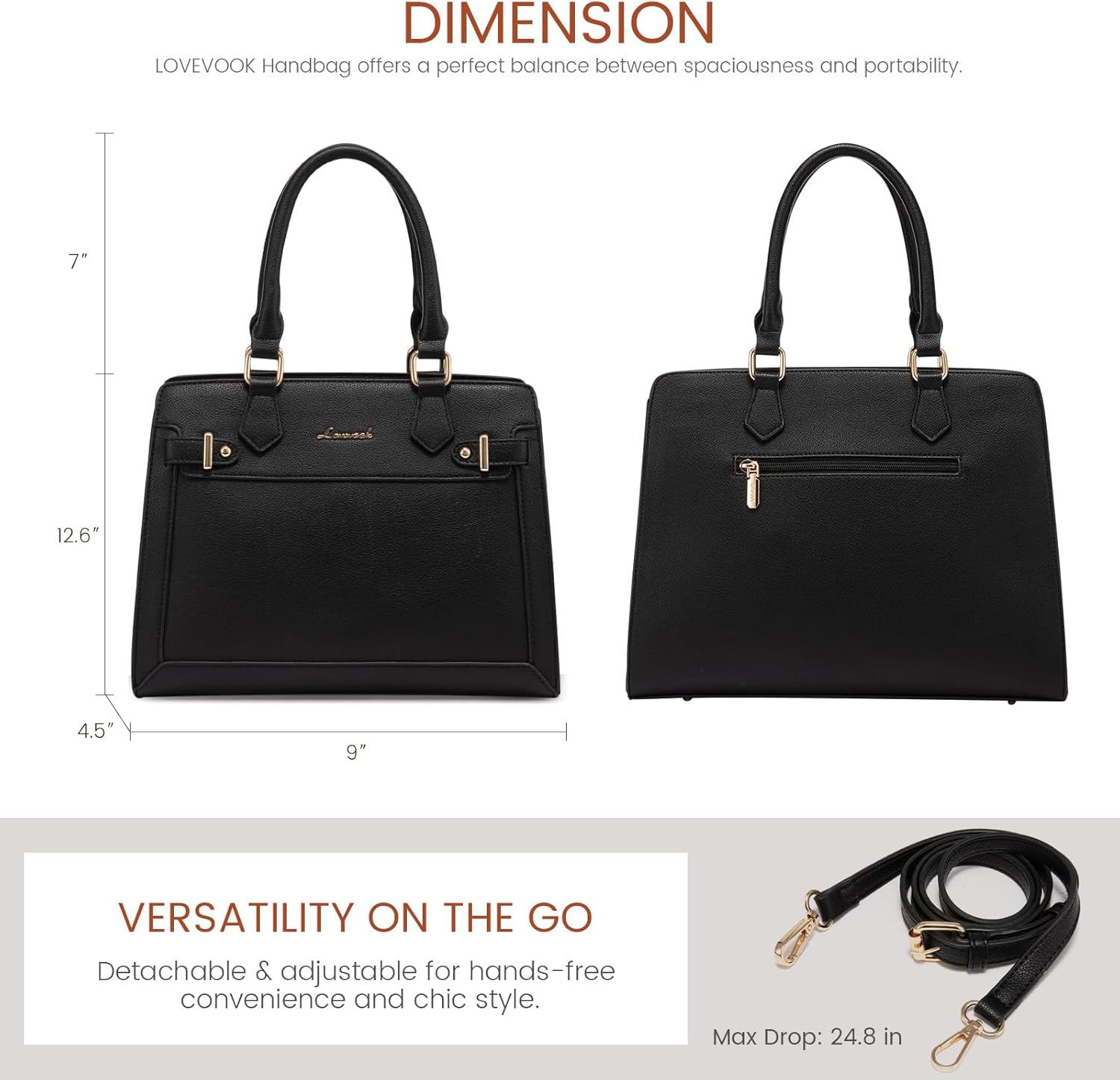 LOVEVOOK Purses and Handbags for Women, Tote Shoulder Bag Satchel Black Purse and PU Leather Top Handle for ladies - Image 4