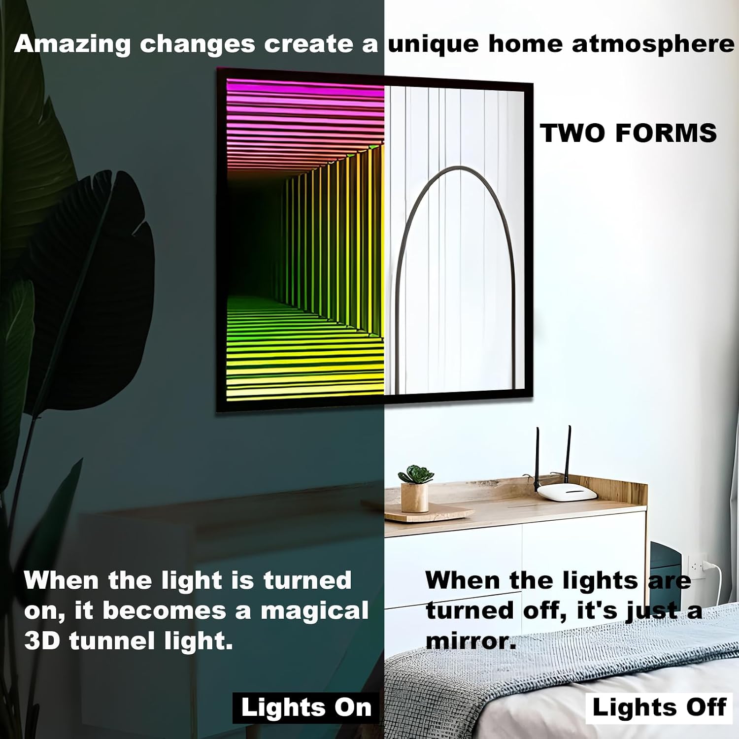 3D Infinity Mirror Light, 19.7" Square LED Tunnel Wall Light with 358 LEDs, App & Remote RGB Color Changing Mirror for Gaming Room Decor, Party, Bar, Geometric Art Deco Wall Mounted