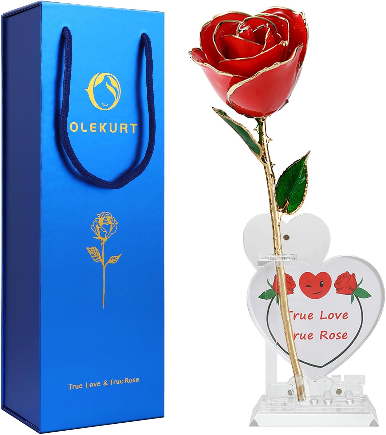 Valentines 24K Gold Roses, Birthday Gift for Wife - Gold Dipped Real Rose Idea Gifts for Anniversary Valentines Day Mothers Day (Red Rose with Love Stand)