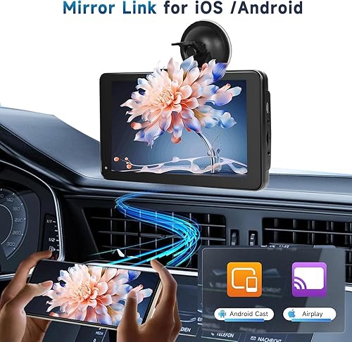 Miniatura 4 de Podofo Cámara de copia de seguridad inalámbrica Carplay Android Auto HD, pantalla táctil IPS de 7 pulgadas, pantalla Carplay en unidad de navegación