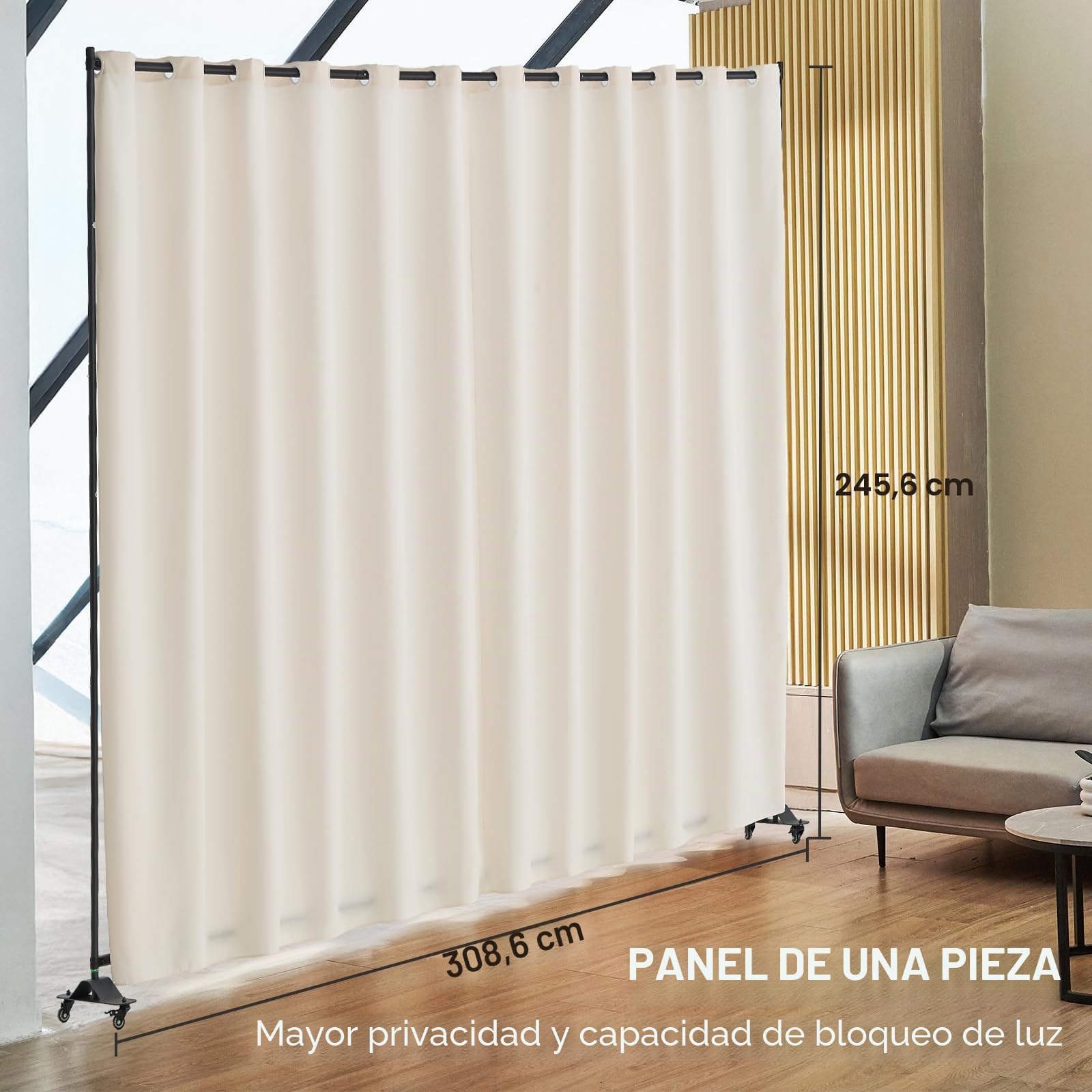 VEVOR Biombo Separador 308,5x45x245,5 cm Biombo Portátil con Ruedas Tela de Poliéster Separador de Ambientes de Privacidad con Ruedas para Oficina, Hospital, Dormitorio, Comedor, Estudio, Beige
