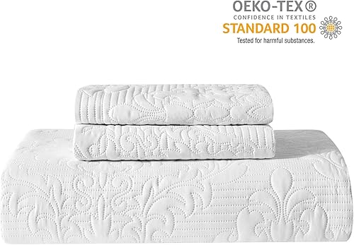 Vista 32 de Hansleep - Edredón blanco tamaño Queen – Colcha barroca ultrasónica para todas las estaciones, juego de ropa de cama suave y ligero, 3 piezas