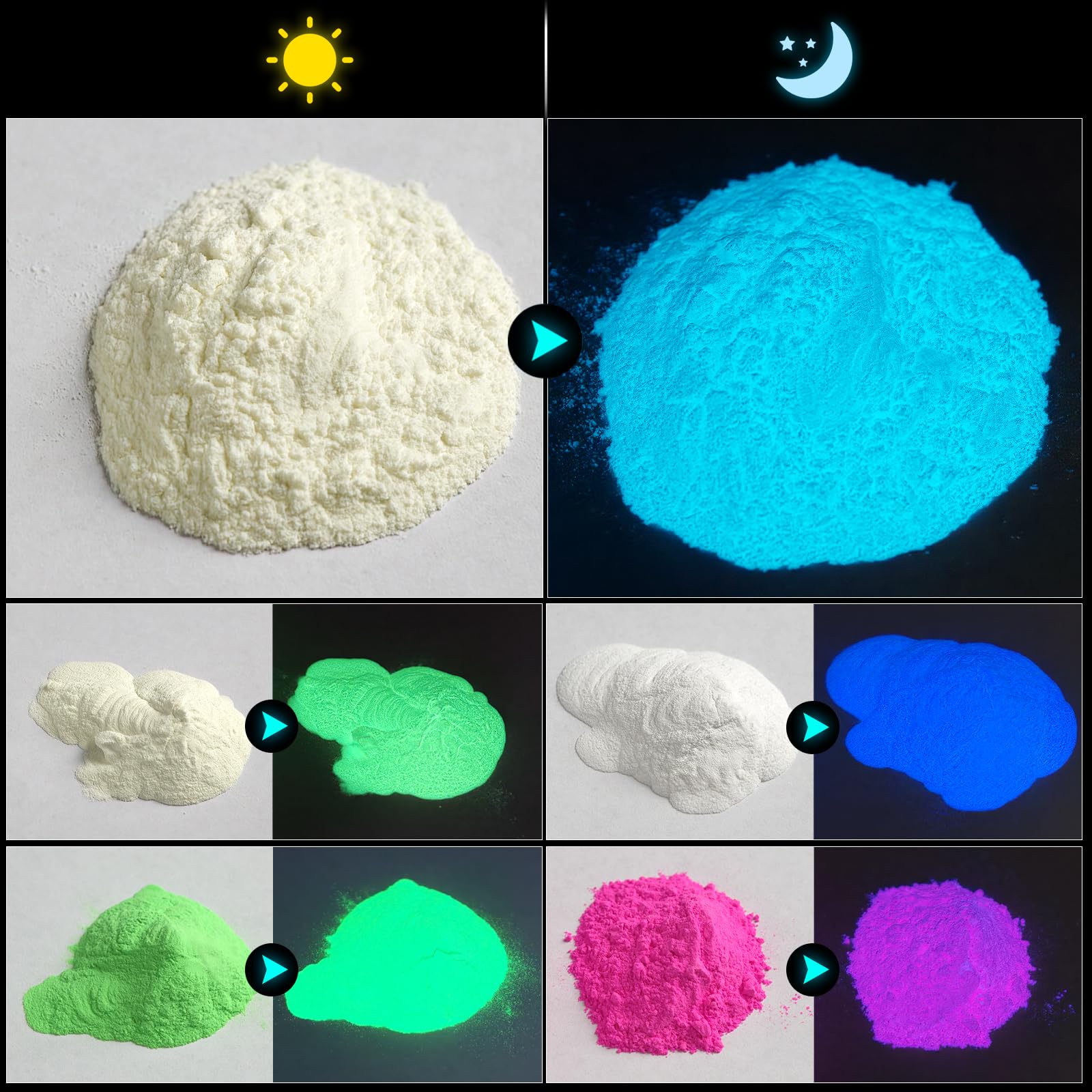DEWEL Epoxidharz Leuchtpulver Mica Pulver mit UV-Lampe - 12 Farben, Nachtleuchtende Pigmente Leuchtpulver für Slime, Nail Art, Malen, Acrylfarbe und DIY Basteln – jeweils 20g