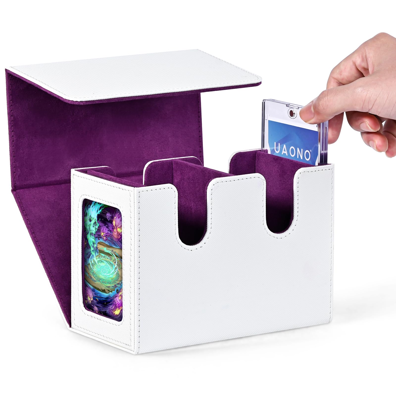 Amazon.com: UAONO Deck Box for MTG with Dual Commander Displays, Trading  Card Storage Box Holds 250+ Single-Sleeved Cards, Double deck box with 2  Magnetic Card Holders Suitable for TCG, CCG, EDH (White,