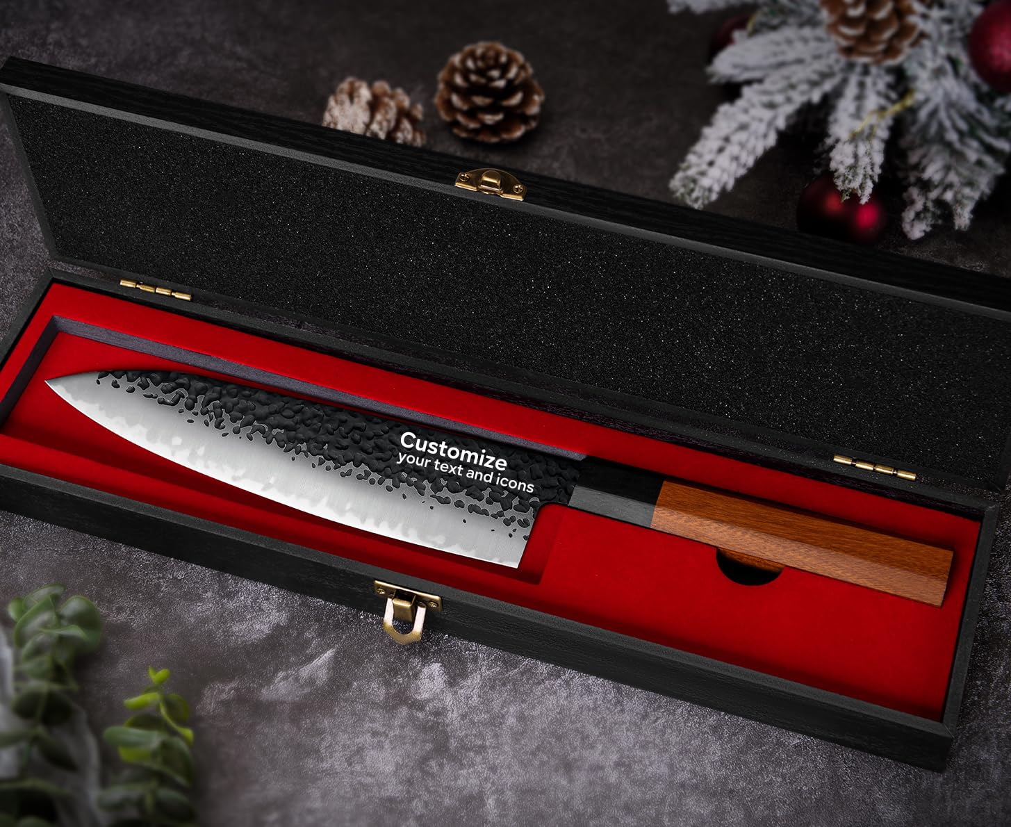 FAMCÜTE Custom 8'' Japanese Knife with Sandalwood Box Gifts for Men/Women