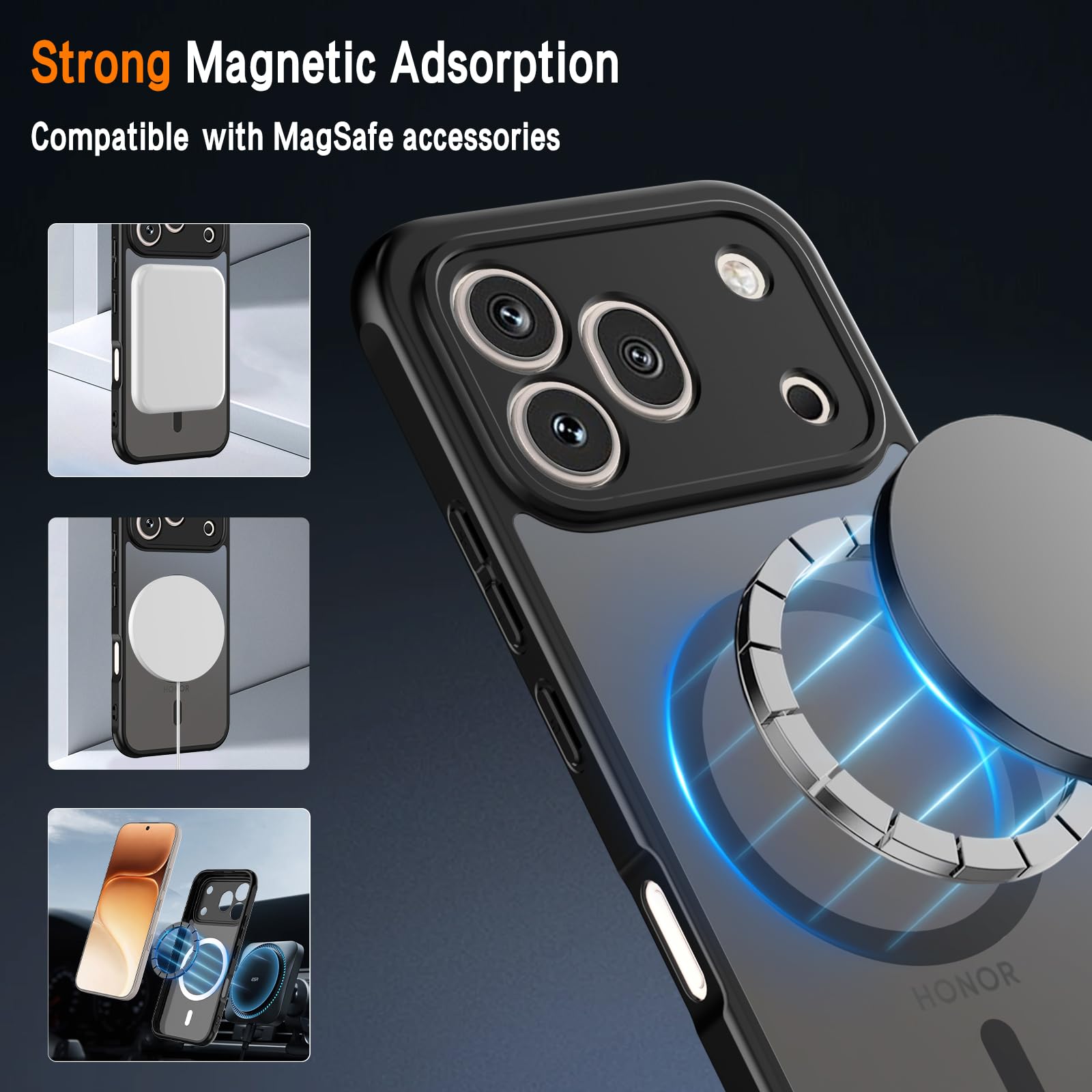 Magnetisch Hoesje Voor Honor 600 Pro – Doorschijnend Mat, Magsafe-compatibel, Met 2 Stuks Screenprotector, Schokbestendig, Zwart