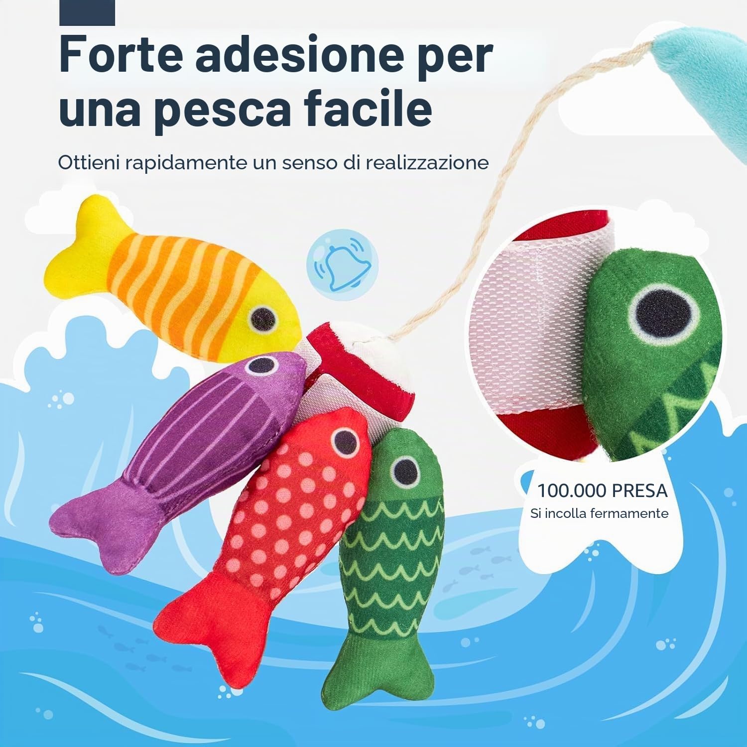 Gioco Pesca Magnetico Morbido in Tessuto per Bambini 1-3 Anni, Giocattolo Educativo Montessori con 15 Pesci e Secchielli