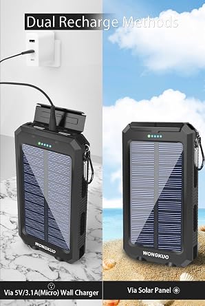 Solar Charger Power Bank - 36800mAh Solar Phone Charger, QC3.0 Fast Charger with LED Flashlight, IP65 Waterproof Portable Power Bank for Outdoor Activities (Black)