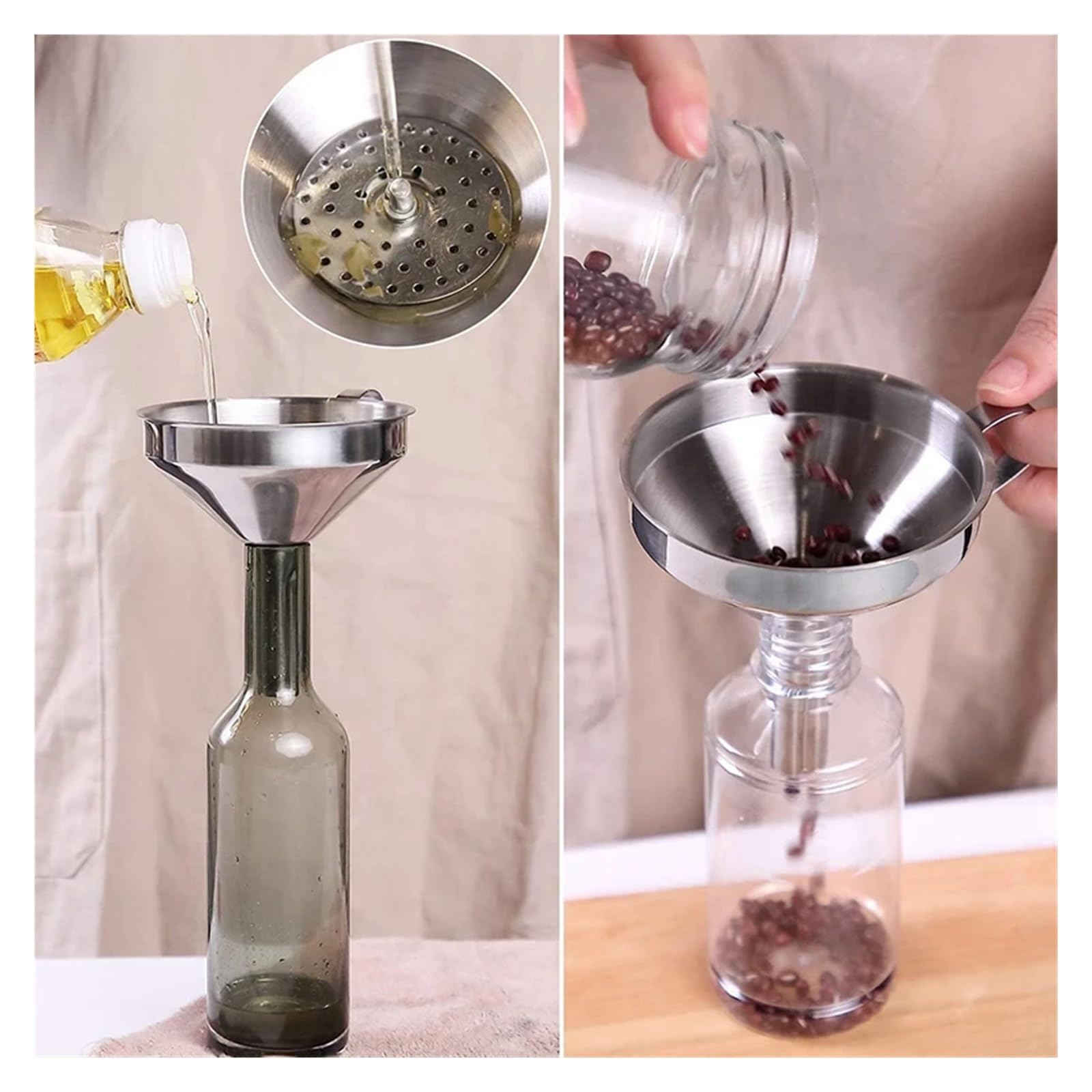Embudo de acero inoxidable Embudos de cocina de acero inoxidable for botellas de vidrio y tarros de condimentos, paquete de 4, plateados, varios tamaños