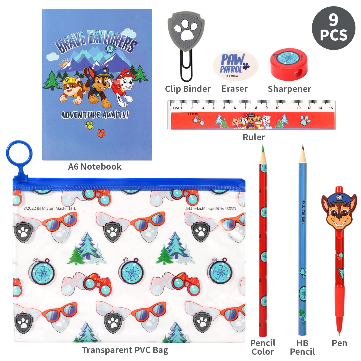 CERDÁ LIFE'S LITTLE MOMENTS Paw Patrol 9pcs Transparent Filled Pencil Case Stationery Set Waterproof Boys Girls Kids Children School Travel Exam - Image 2