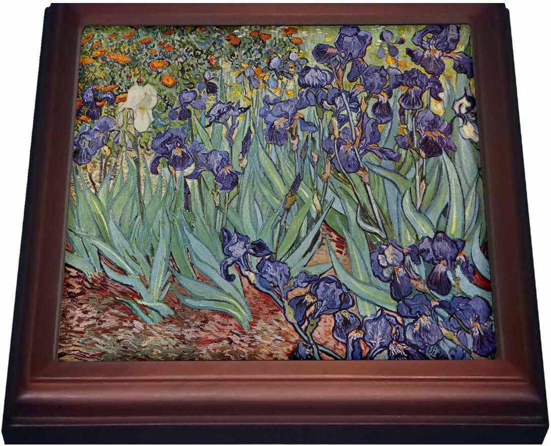 3dRose Van Gogh Irises-Iris, Flower, Wedding Anniversary, 25th Anniversary, Faith Trivet with Ceramic Tile, 8 by 8", Brown