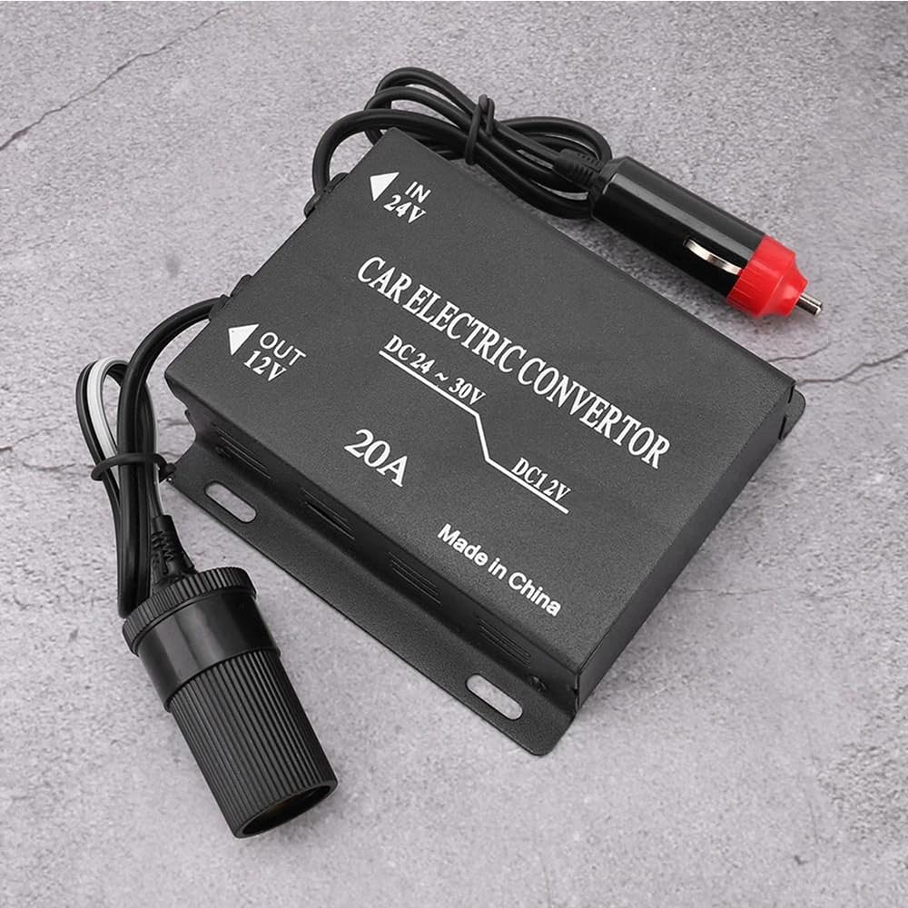 DollaTek Convertitore di alimentazione per auto da 24 V a 12 V con presa accendisigari, 20 A, nero, uscita 12 V CC, 240 W, confezione da 1