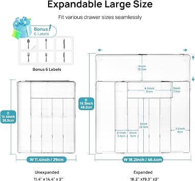 Vtopmart Expandable Silverware Organizer, Kitchen Drawer Tray, 6-9 Slots