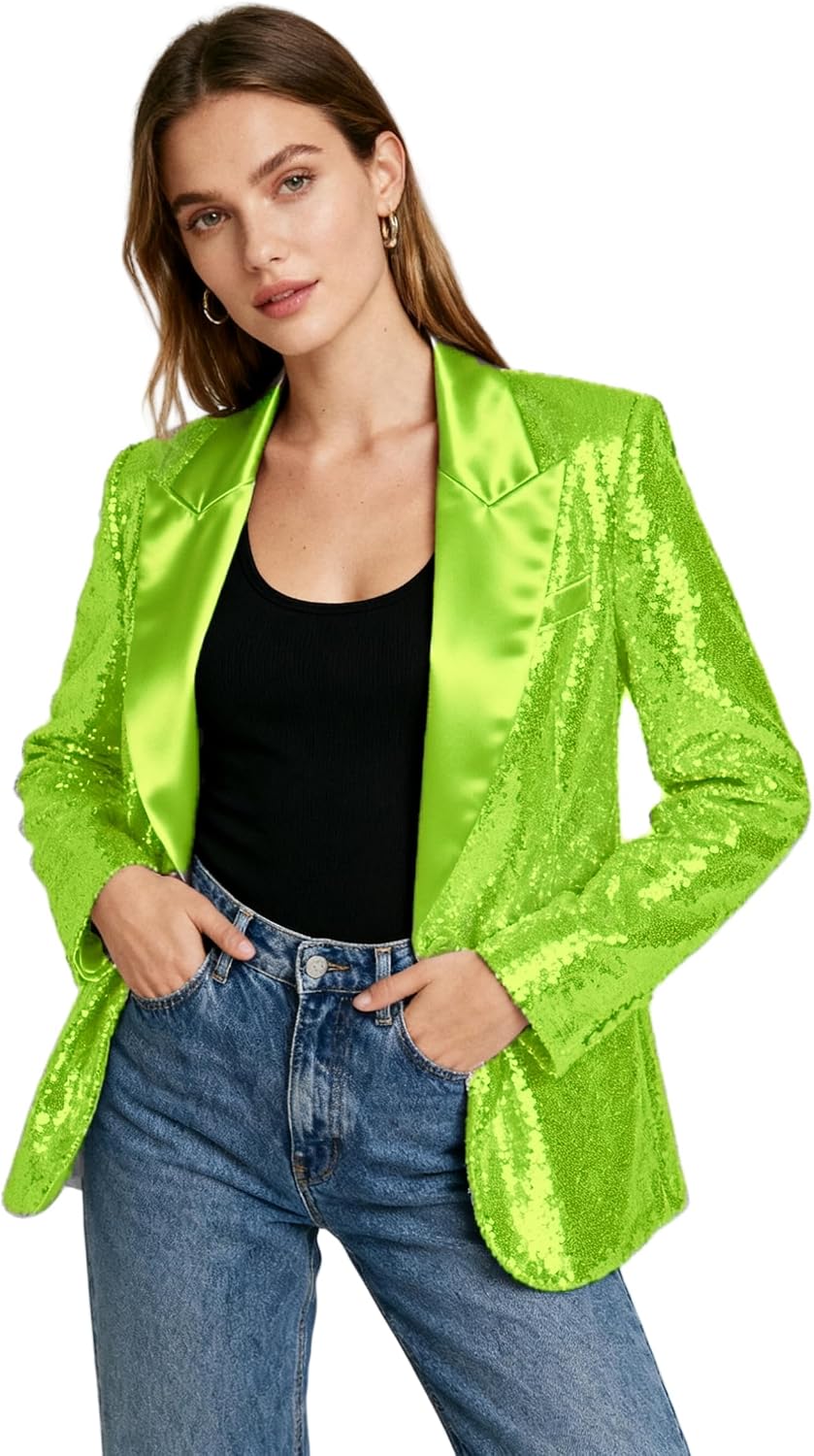 Women Sequin Jacket Open Front Glitter Suits Party Sparkly Cardigan Coat Show Christmas