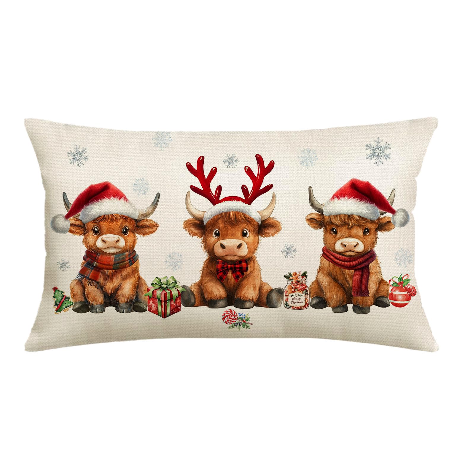 Highland Cow Christmas Pillow Covers 12x20 Inch Christmas Buffalo Plaid Scarf Decorations Christmas Lumbar Throw Pillow Cases Xmas Outdoor Decor Winter Decorative Pillows for Couch Holiday