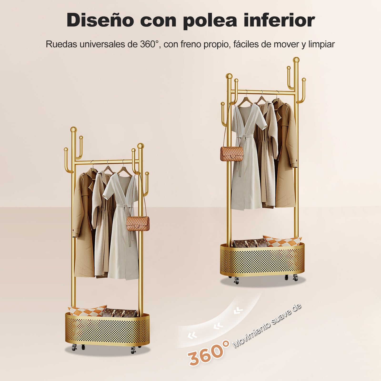 Ergocar Percheros Burro, Perchero Para Chaqueta y Sombrero Con Cesta, Diseño Multifuncional. Puede Moverse De Forma Estable a 360°, Adecuado Para Colocar En La Cama, La Sala De Estar y El Porche