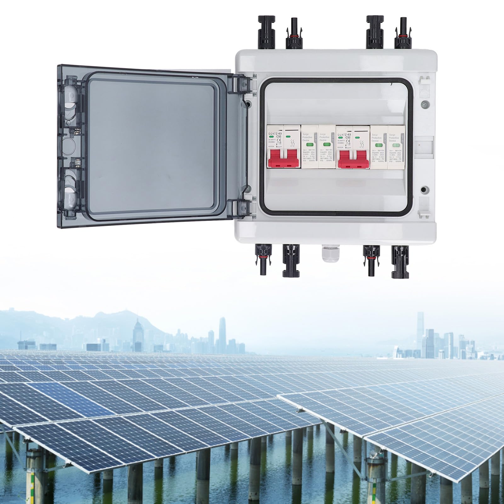Generic Wyłącznik Fotowoltaiczny DC 500 V 32 A IP65 Wyłącznik Izolacyjny z Pudełkiem do Ochrony Słonecznej, Wodoodporny Ogranicznik przepięć do Systemów Solarnych Poza siecią