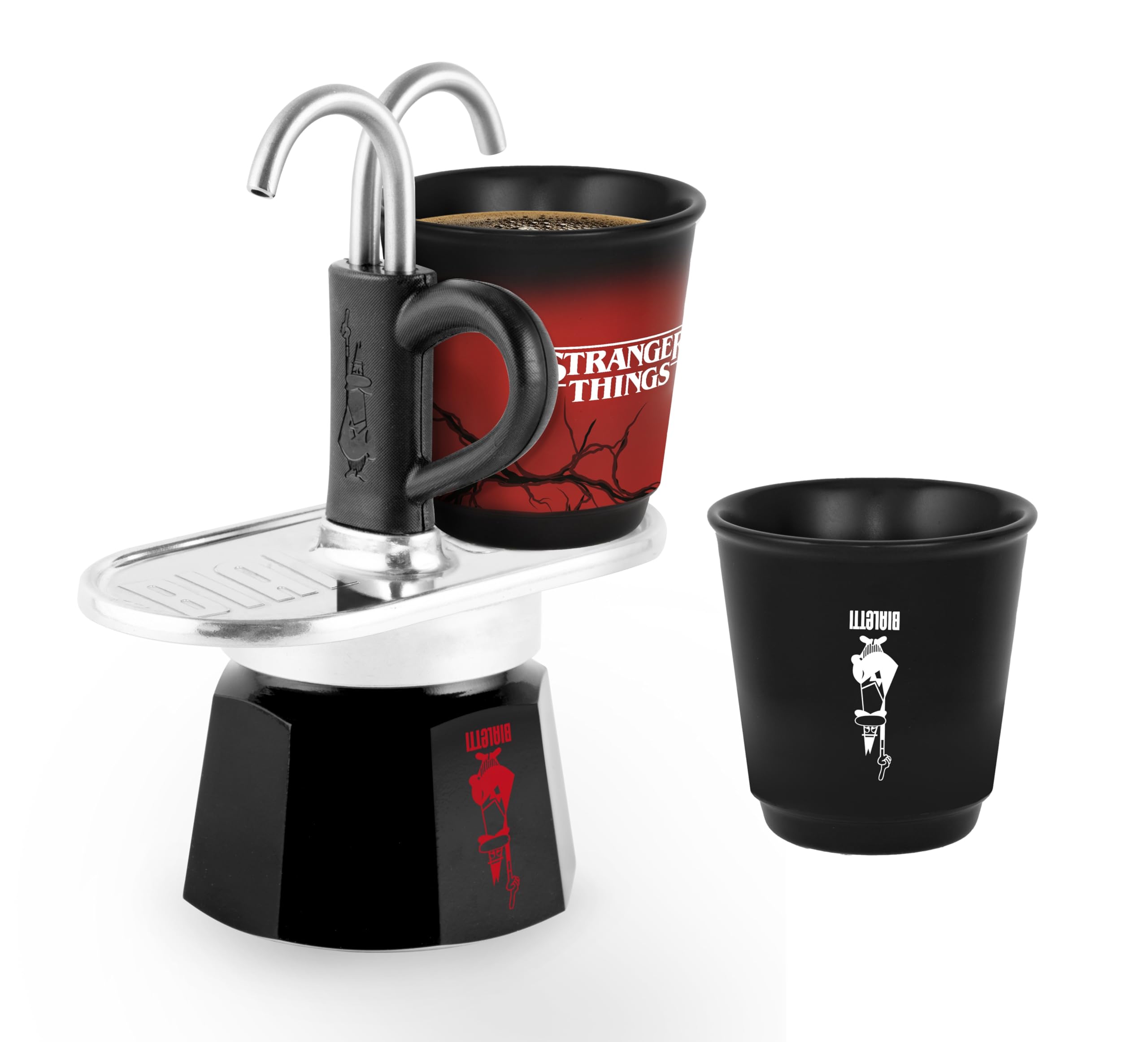 Bialetti Set Mini Express Stranger Things – Cafetera italiana con 2 tazas de cerámica termosensibles, cambian de color con el calor, no apta para inducción